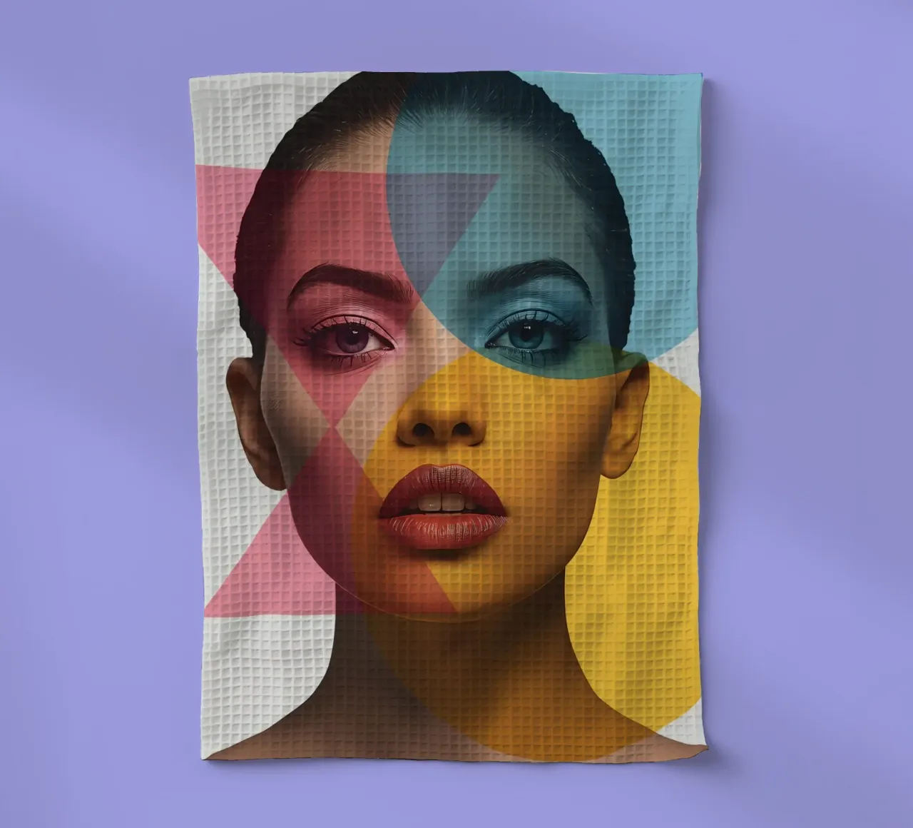 Ritratto di donna con forme geometriche e colori vivaci canovaccio da cucina da DesignDoodle