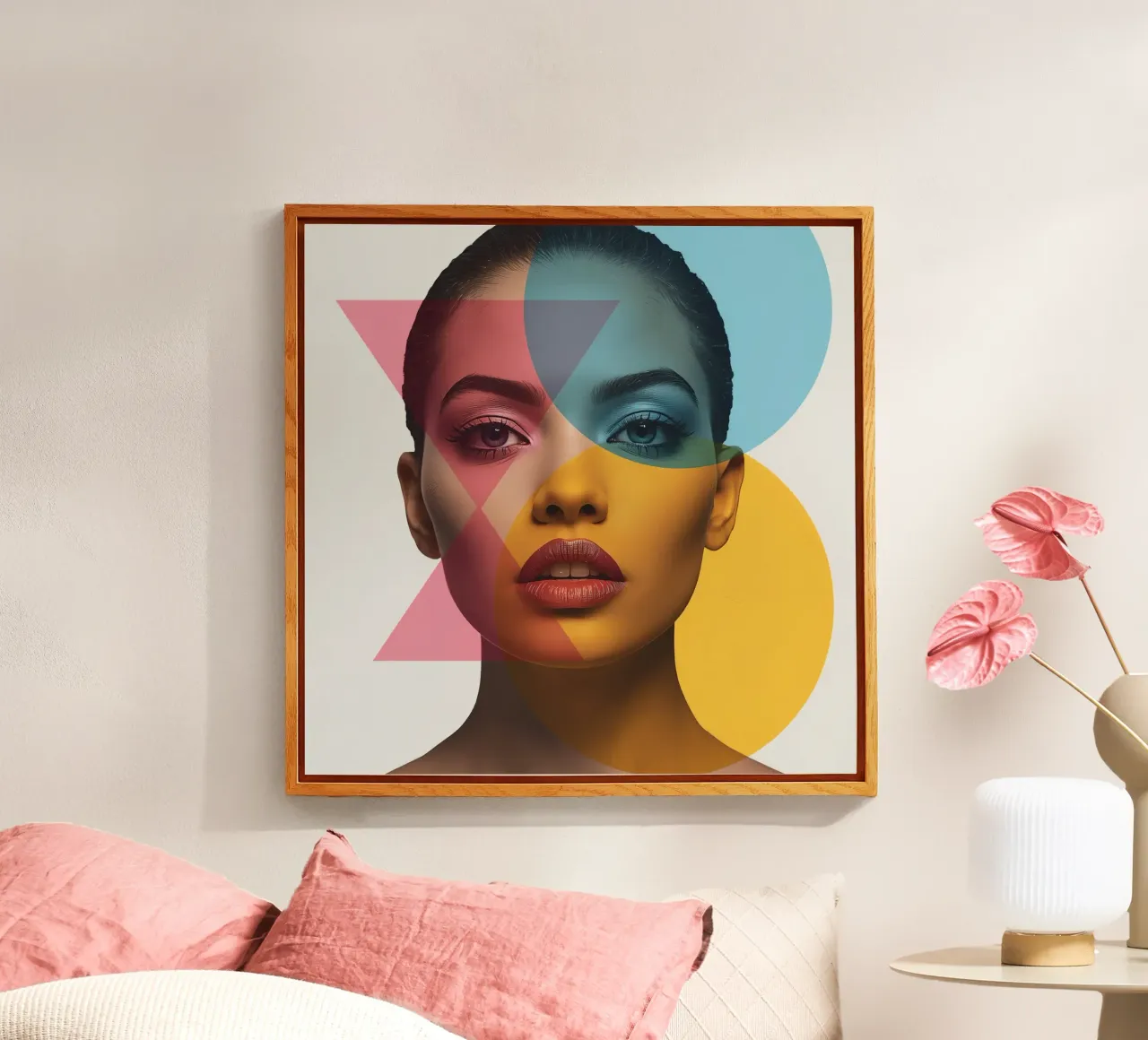 Ritratto di donna con forme geometriche e colori vivaci plexiglass da DesignDoodle