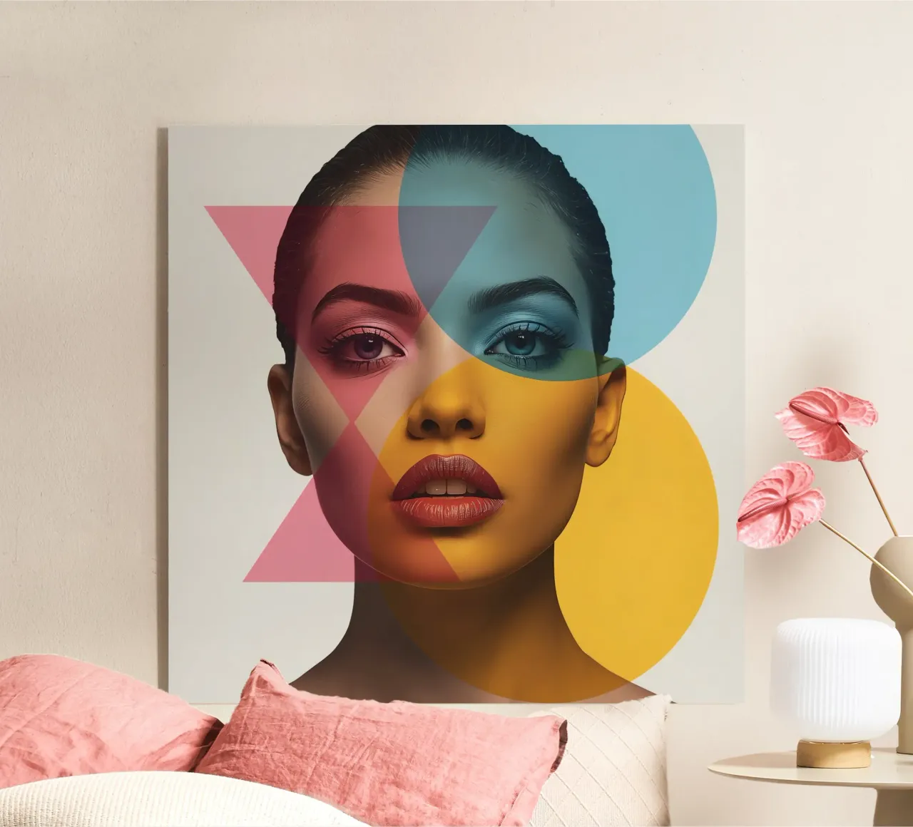 Ritratto di donna con forme geometriche e colori vivaci plexiglass da DesignDoodle