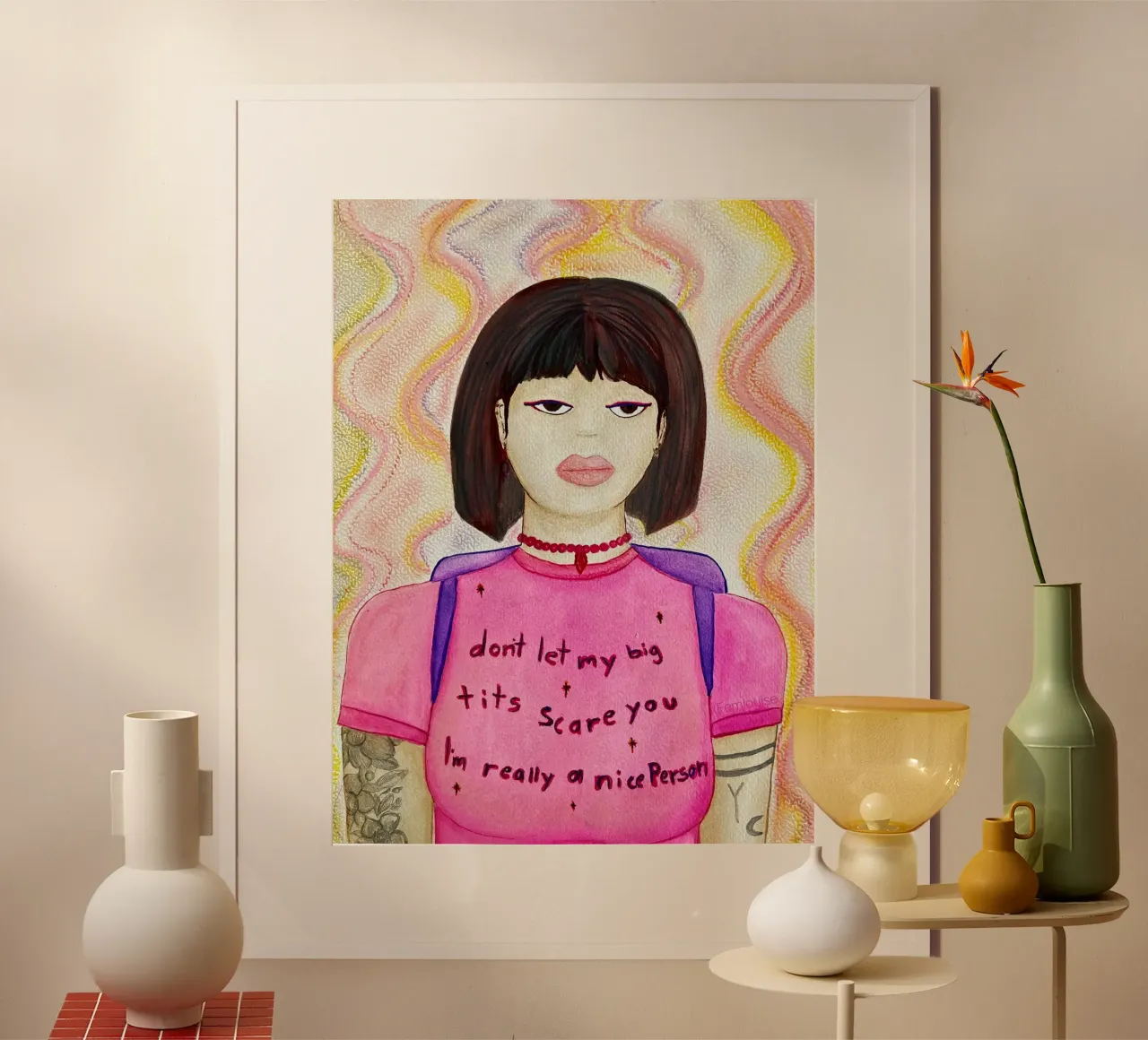 All grown up - Dora poster con telaio in legno da Femlouise.illustrations