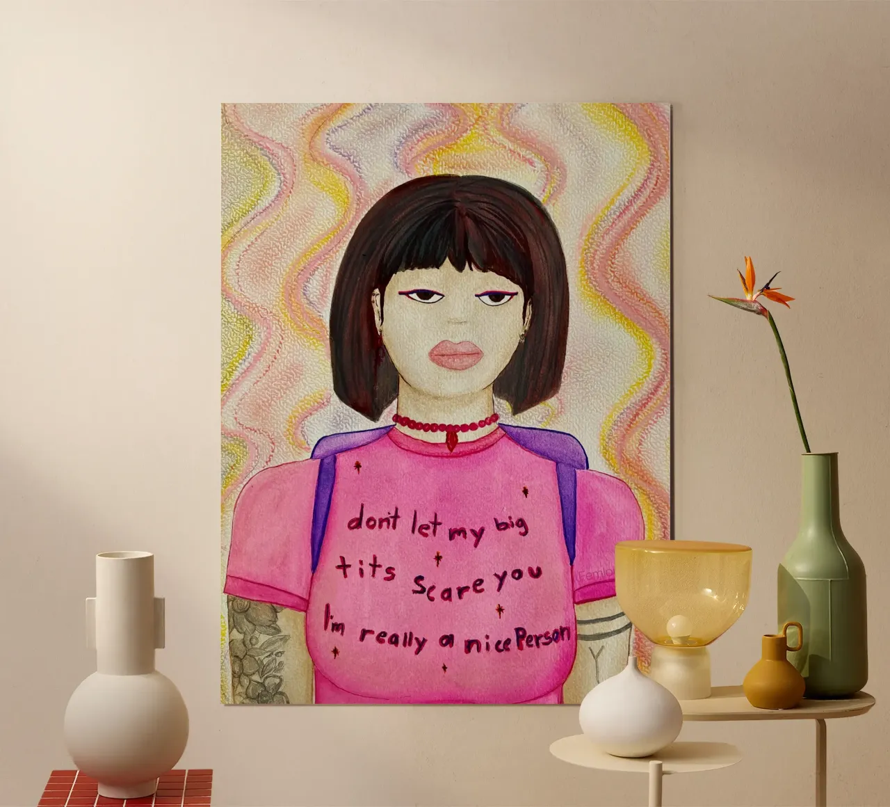 All grown up - Dora poster con telaio in legno da Femlouise.illustrations