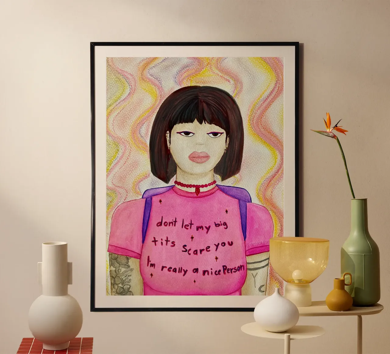 All grown up - Dora poster con telaio in legno da Femlouise.illustrations