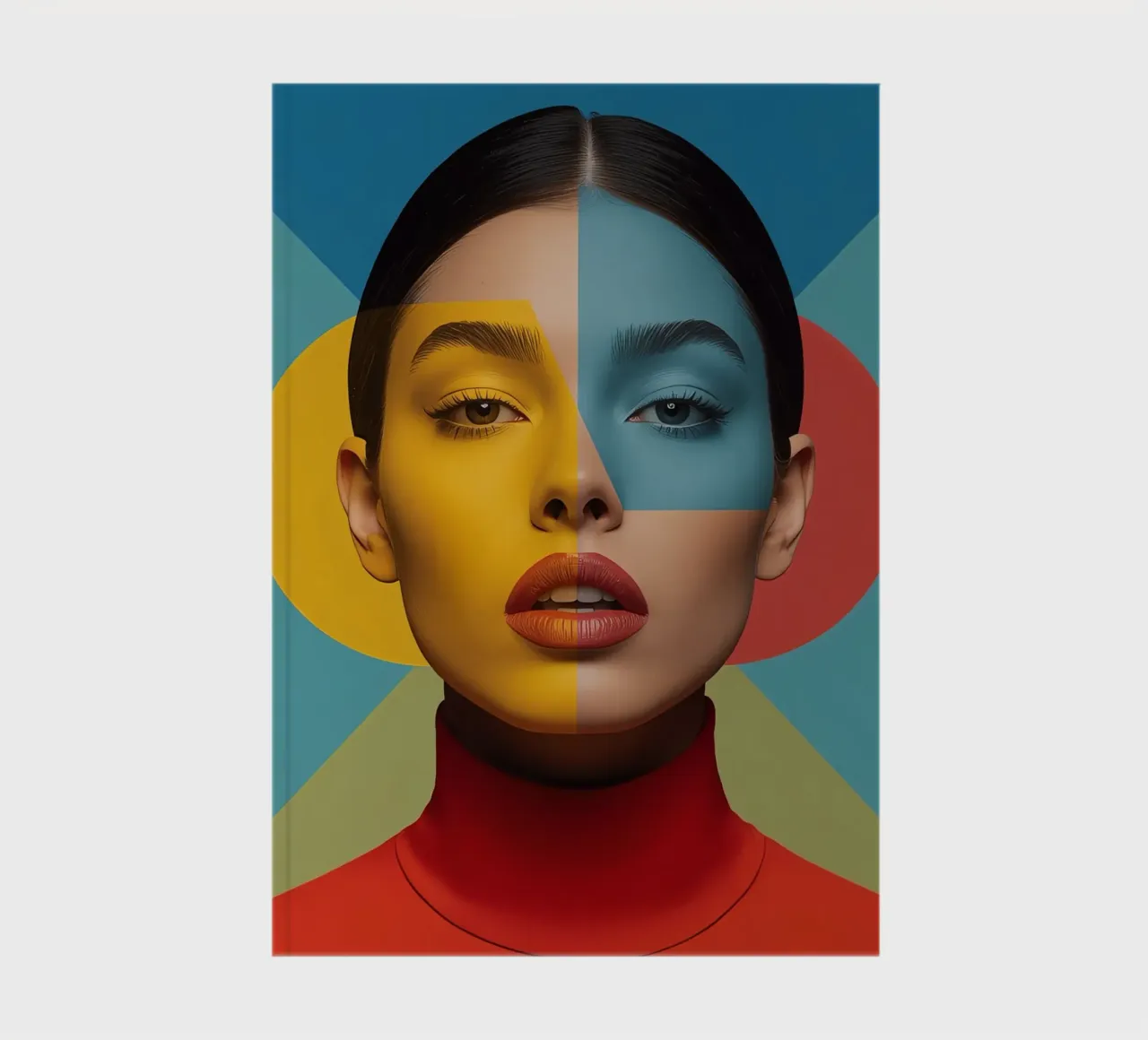 Woman's Portrait with Split Colored Face and Geometric art notebook by DesignDoodle
