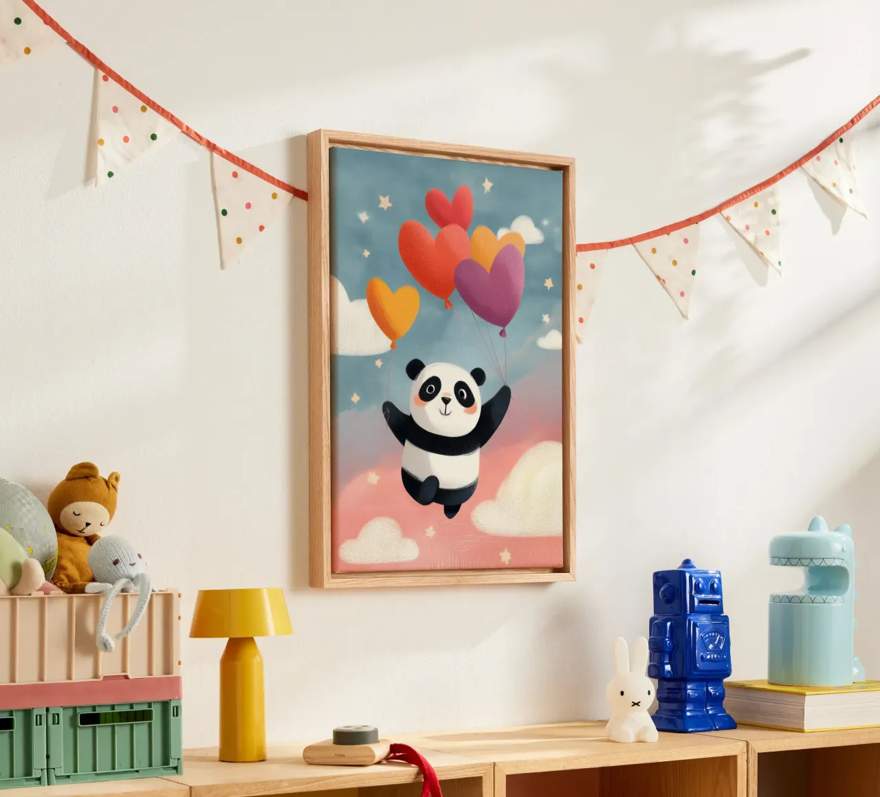 Panda in the Sky tela con Cornice a cassetta da Kiara