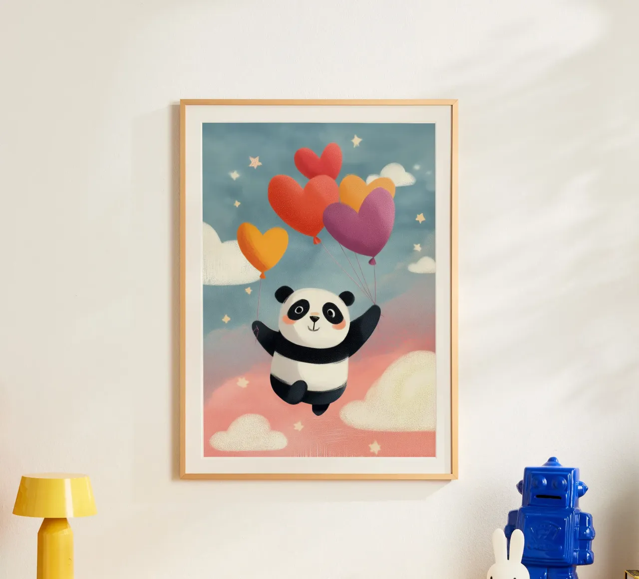 Panda in the Sky poster con telaio in alluminio da Kiara