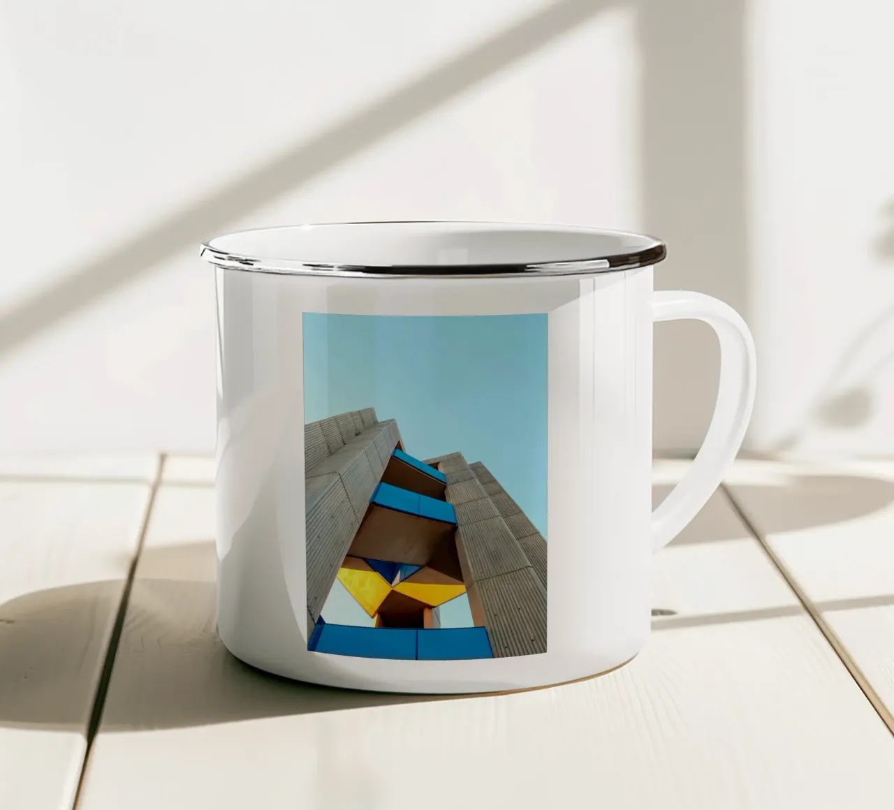 modern architecture building enamel mug by Earthly Visions