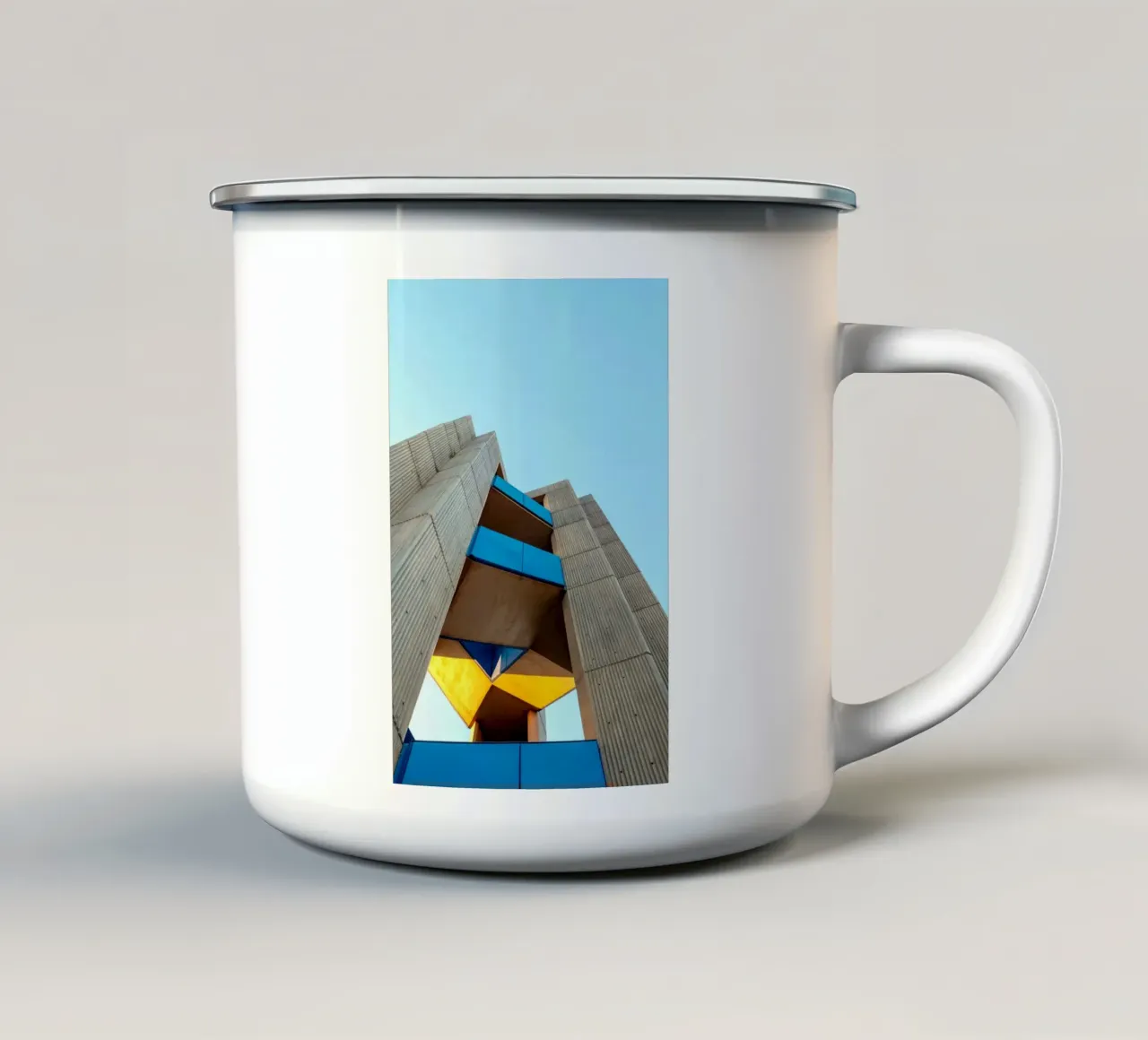modern architecture building enamel mug by Earthly Visions