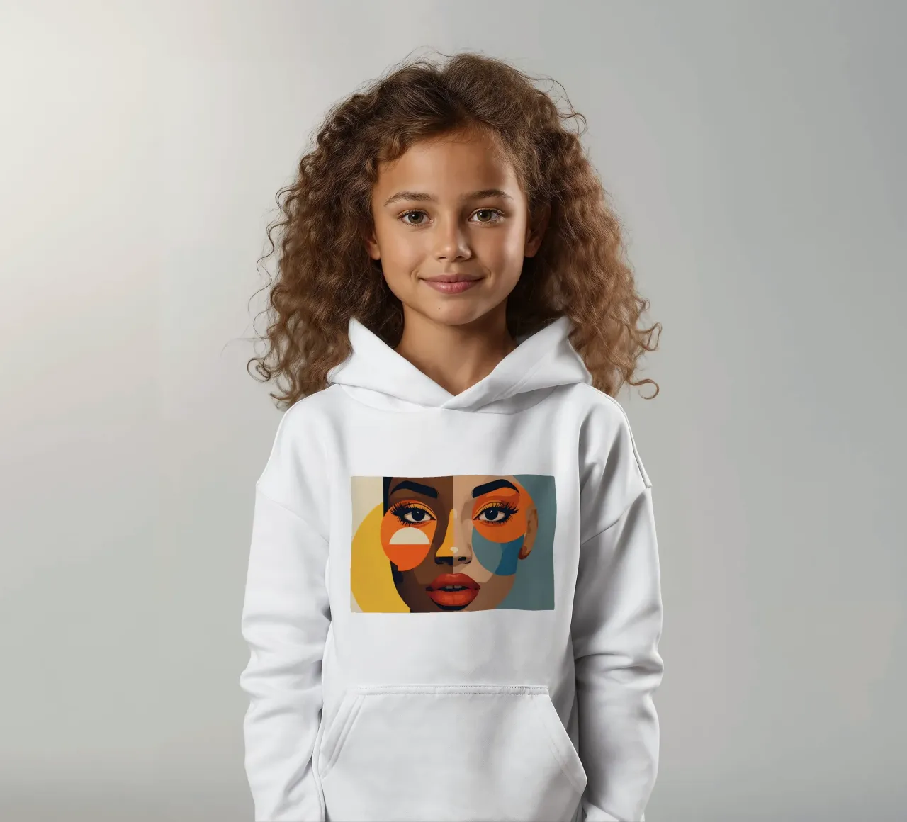 Ritratto di donna con pelle divisa e forme geometriche felpa bambino con cappuccio da DesignDoodle