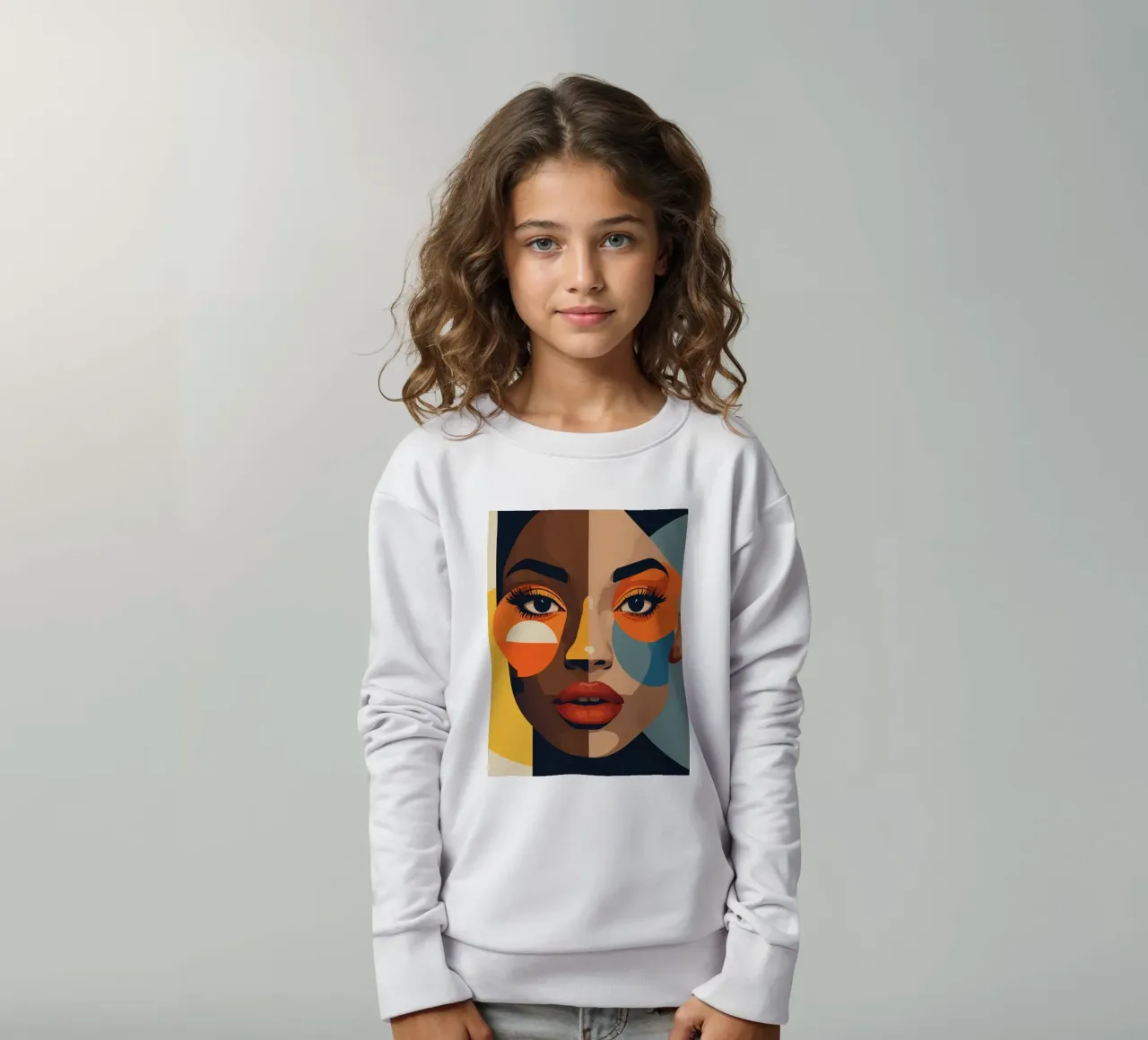 Ritratto di donna con pelle divisa e forme geometriche felpa bambino da DesignDoodle