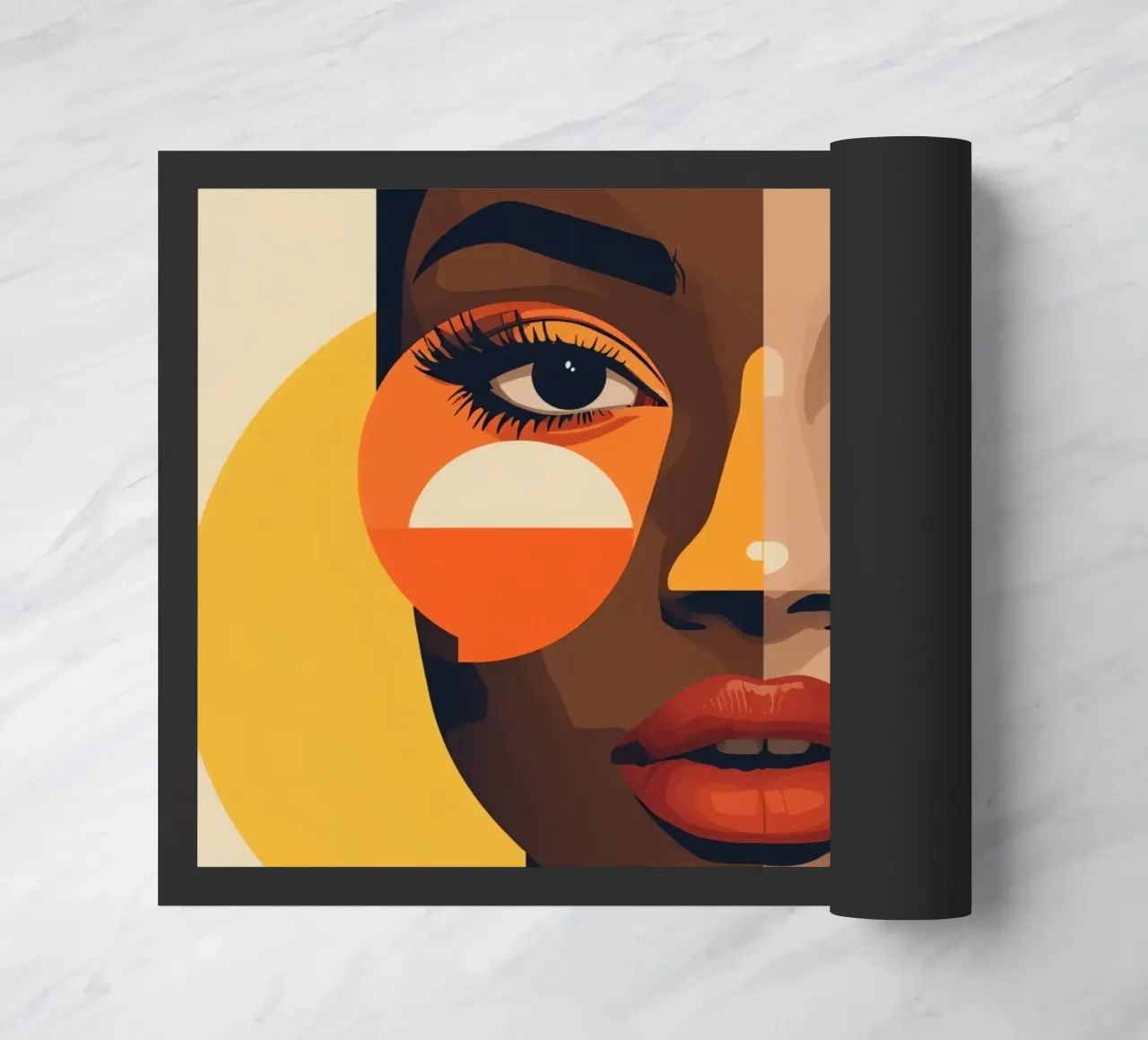 Ritratto di donna con pelle divisa e forme geometriche zerbino da DesignDoodle