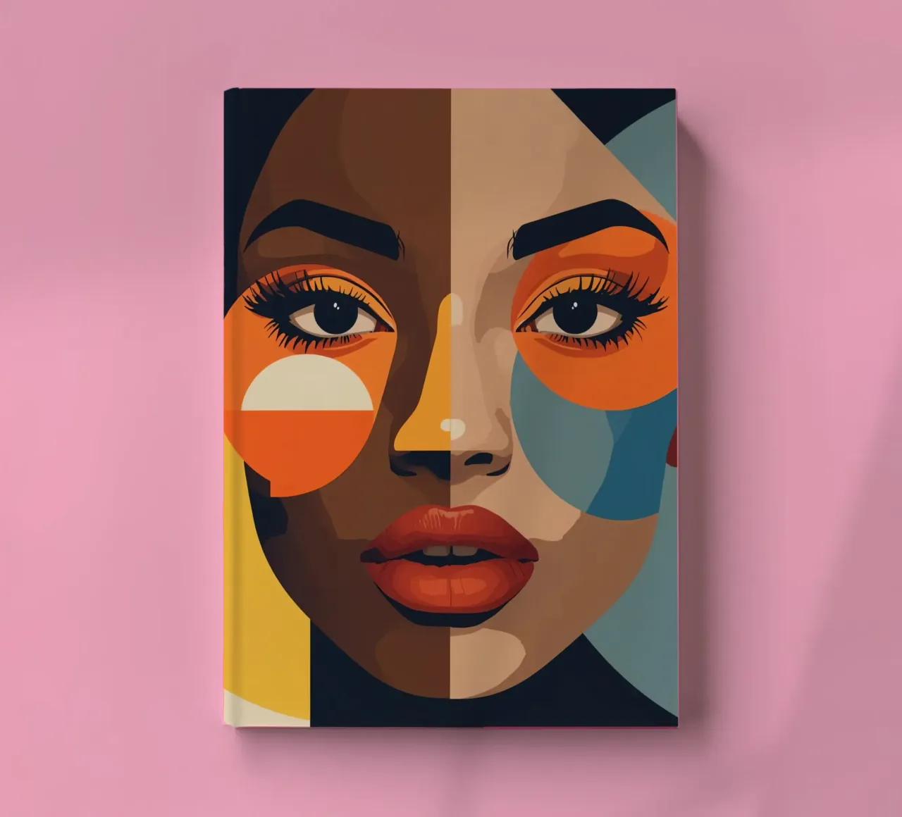 Woman's Portrait with Split Skin Tone and Geometric Shapes notebook by DesignDoodle