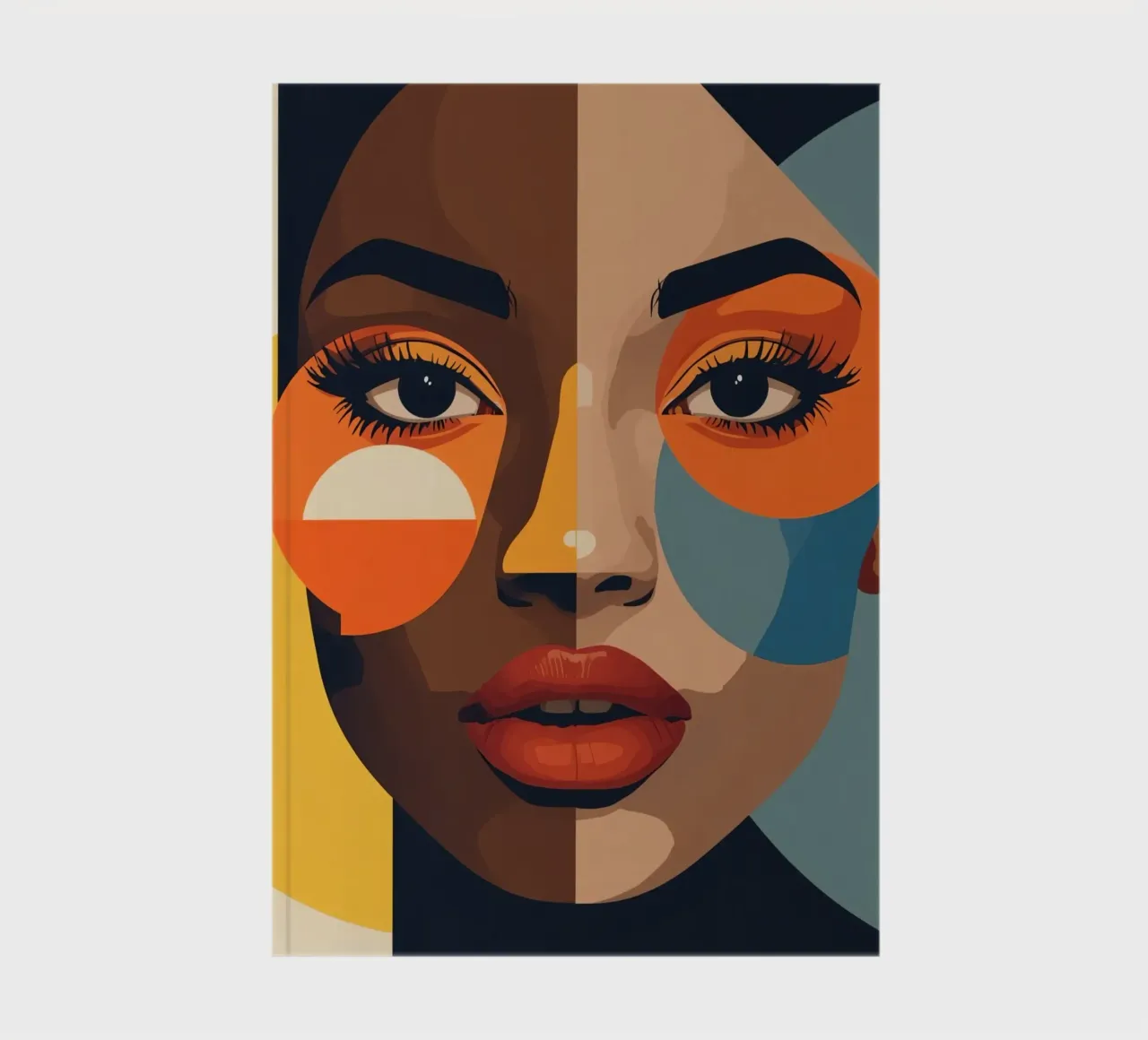 Woman's Portrait with Split Skin Tone and Geometric Shapes notebook by DesignDoodle