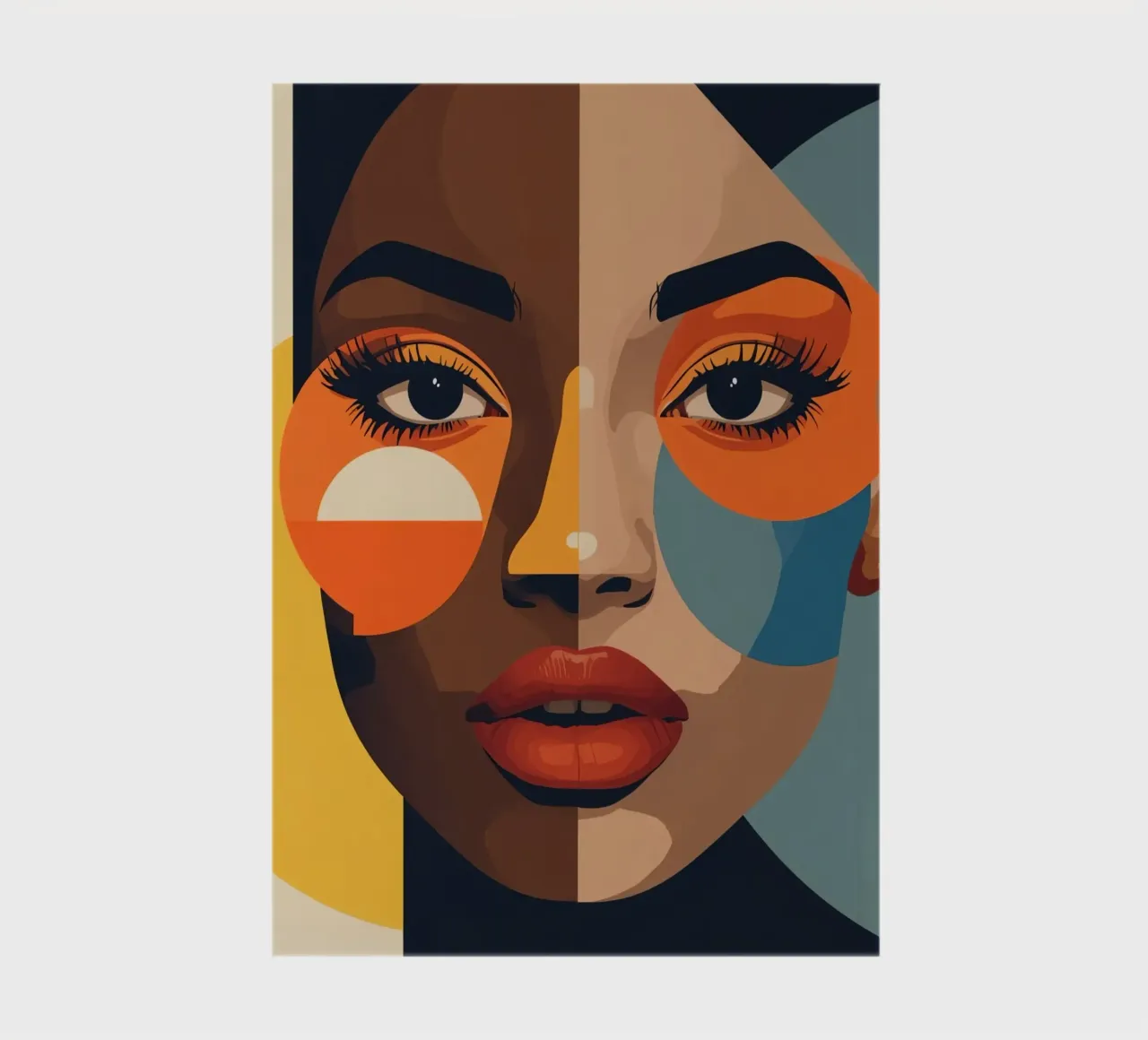 Woman's Portrait with Split Skin Tone and Geometric Shapes notebook by DesignDoodle