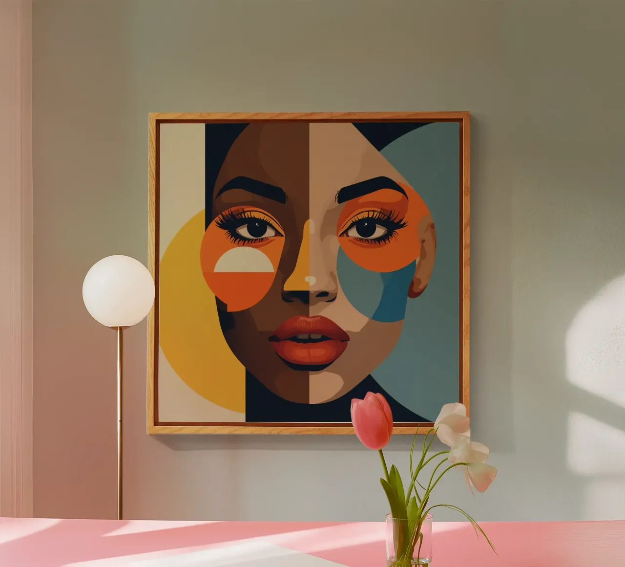 Ritratto di donna con pelle divisa e forme geometriche plexiglass da DesignDoodle