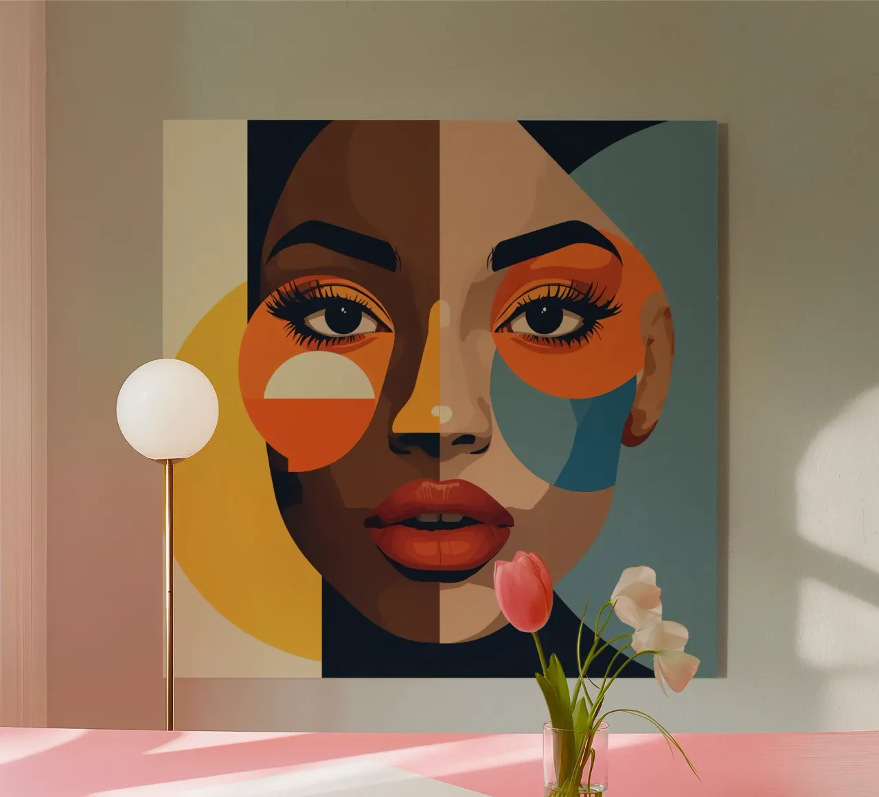 Ritratto di donna con pelle divisa e forme geometriche plexiglass da DesignDoodle