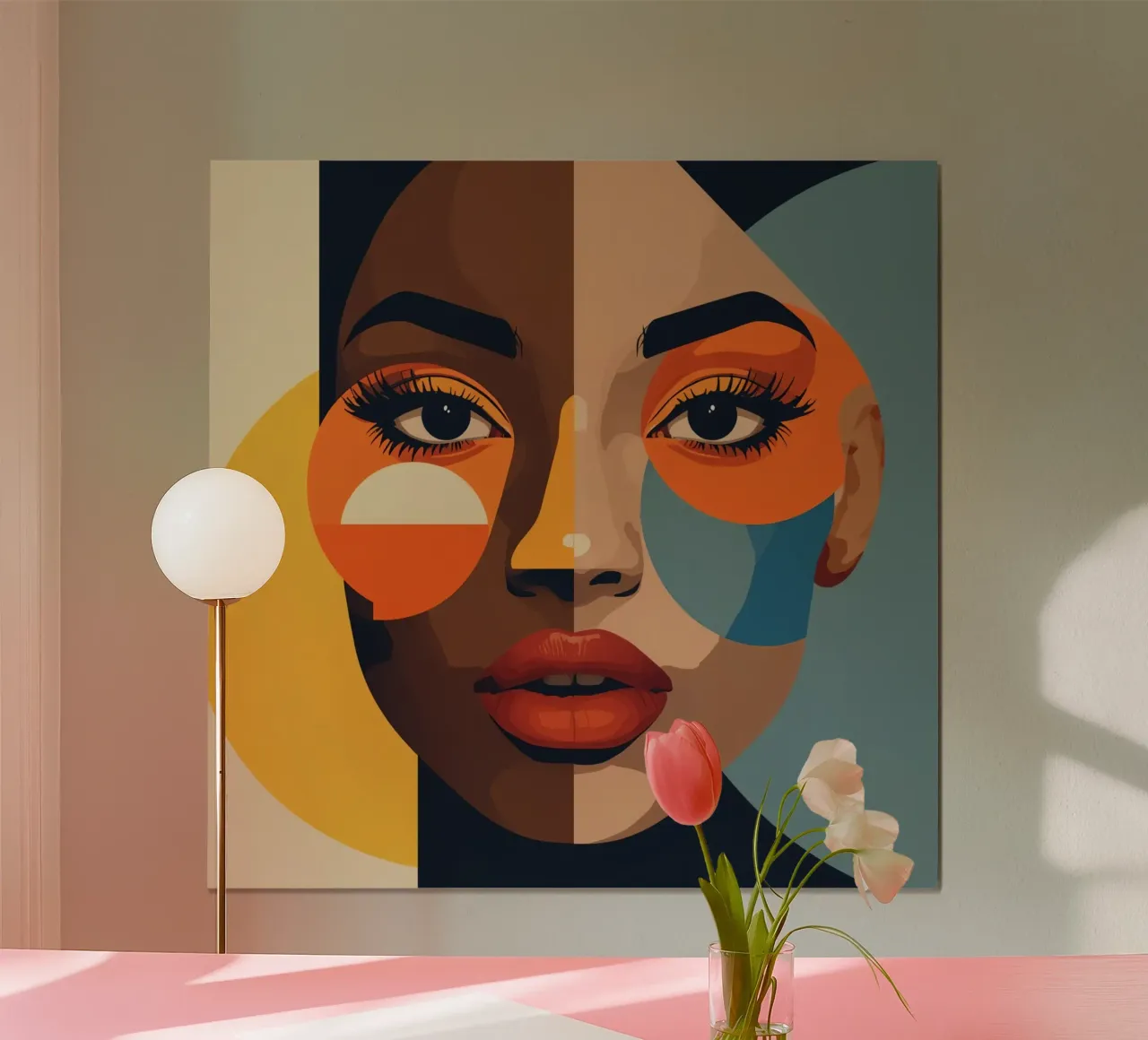 Portrait de femme au teint éclaté et aux formes géométriques poster de DesignDoodle