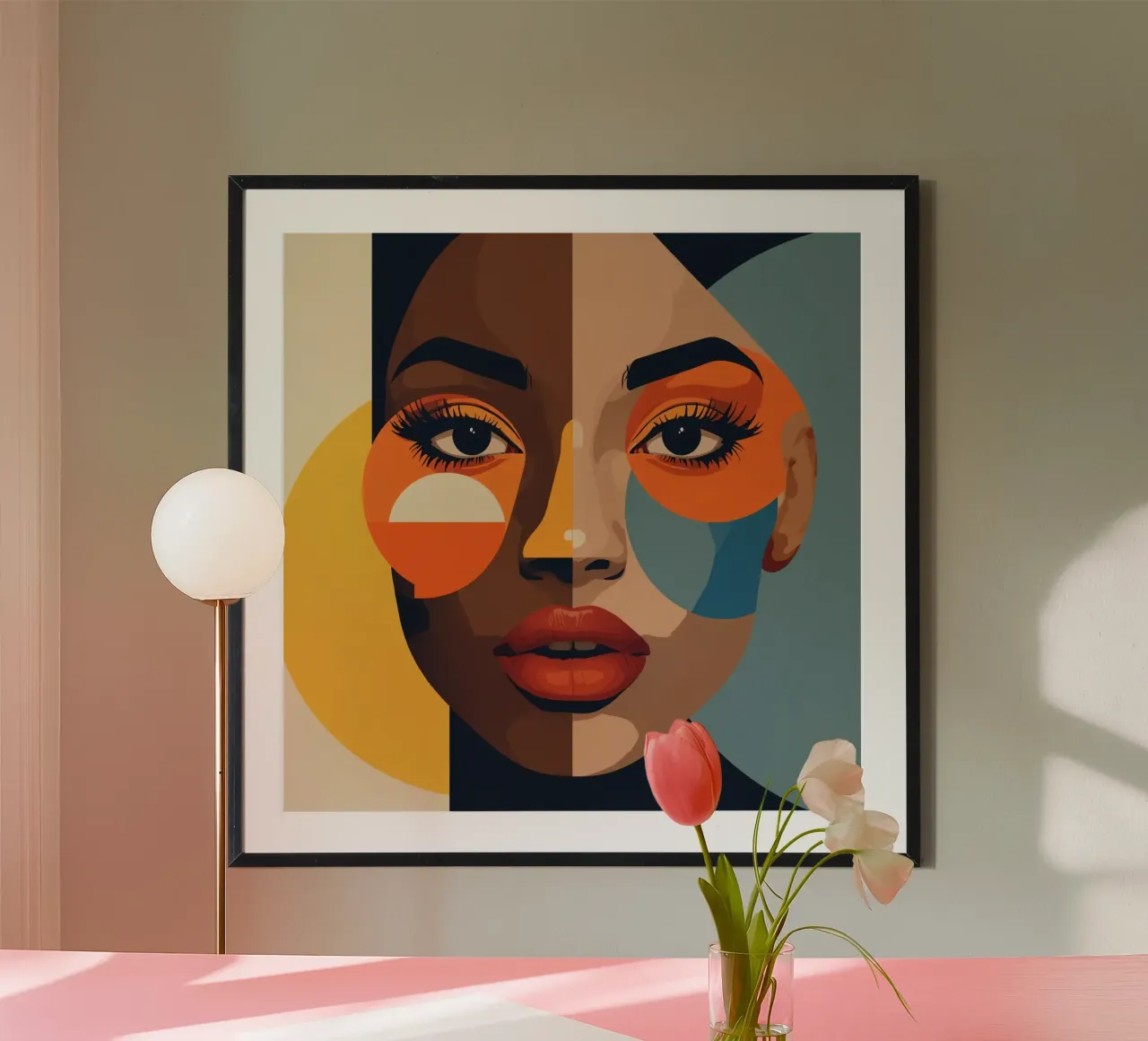 Portrait de femme au teint éclaté et aux formes géométriques poster de DesignDoodle