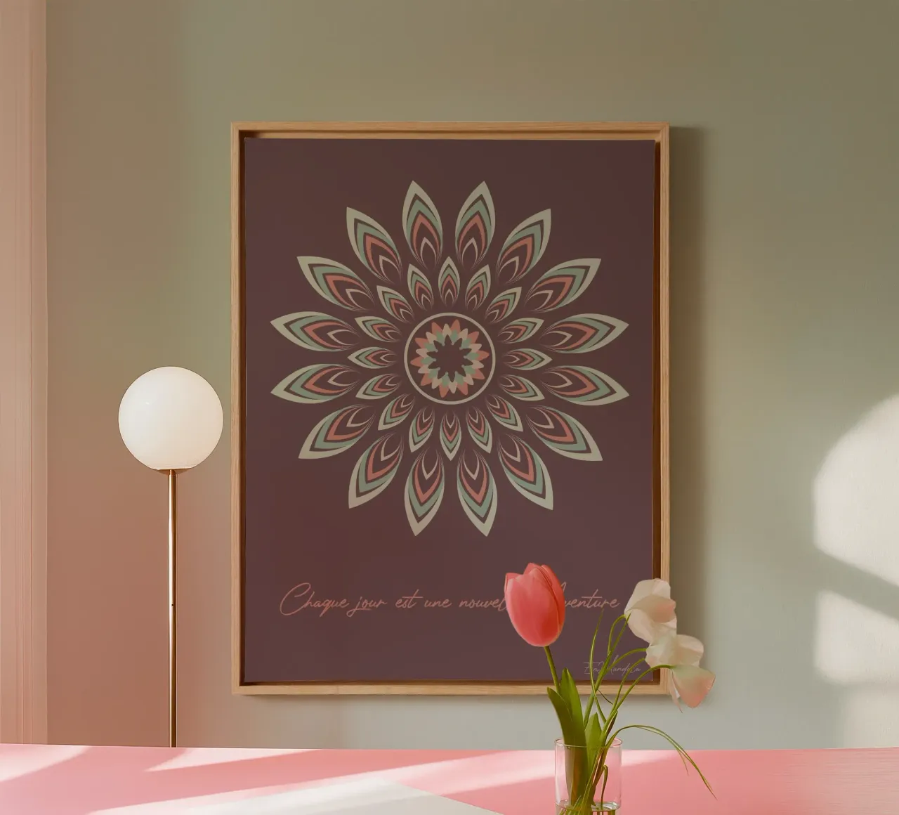 Mandala, chaque jour est une nouvelle aventure canvas met Baklijst van Collection “Esprit Mandala"