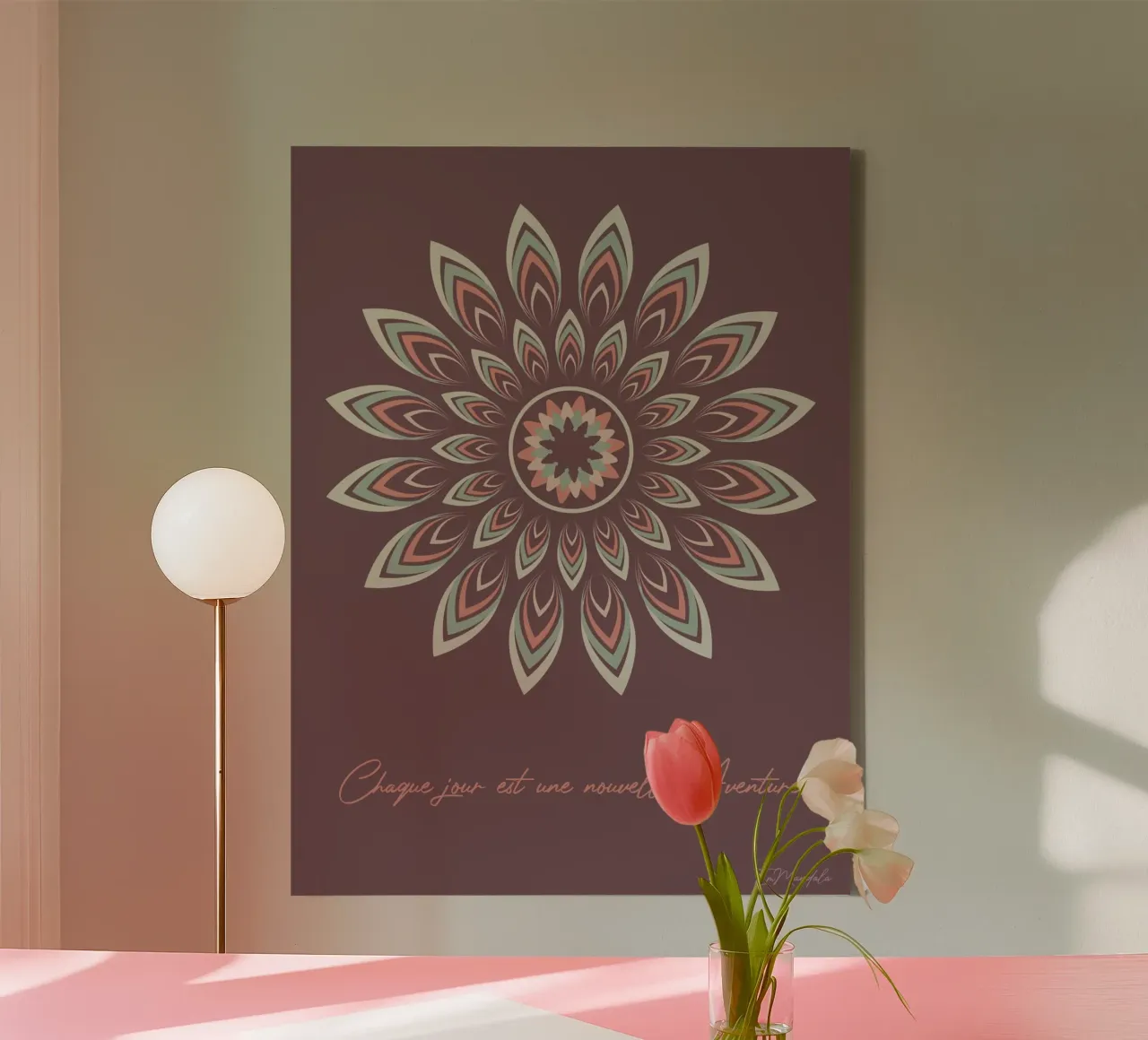 Mandala, chaque jour est une nouvelle aventure canvas met Baklijst van Collection “Esprit Mandala"