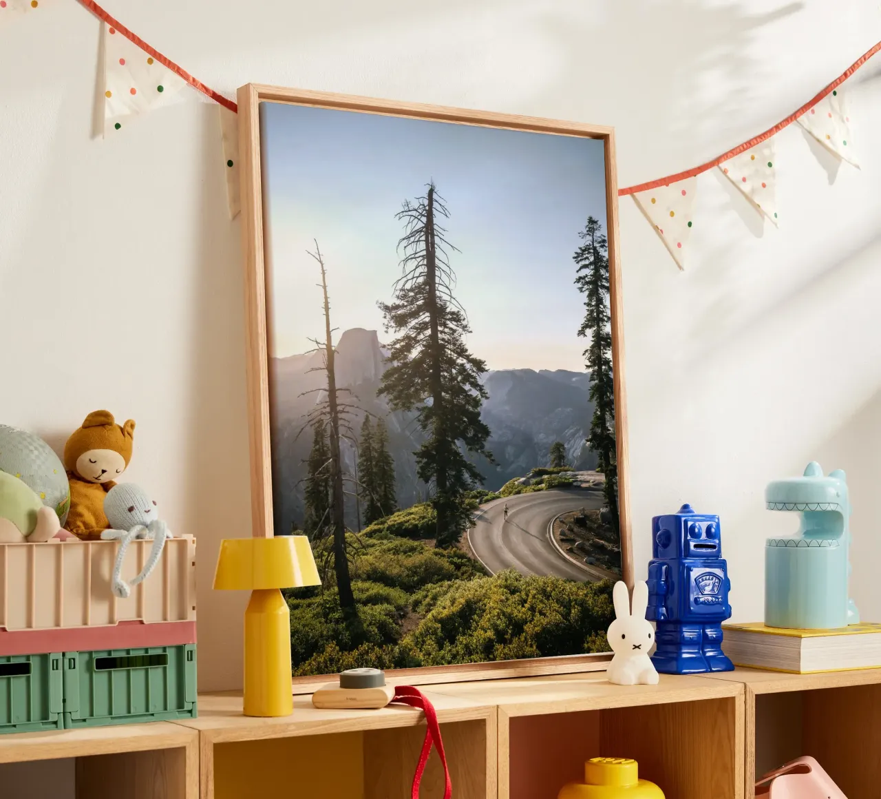 pine trees mountain canvas with Floater frame by Earthly Visions