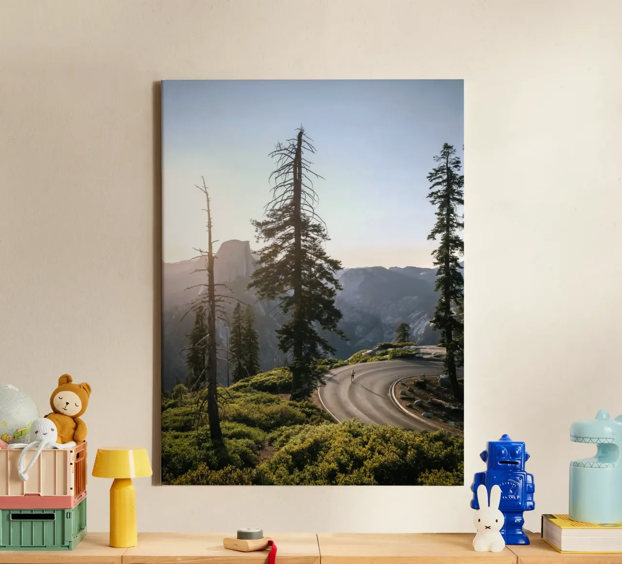 pine trees mountain canvas with Floater frame by Earthly Visions