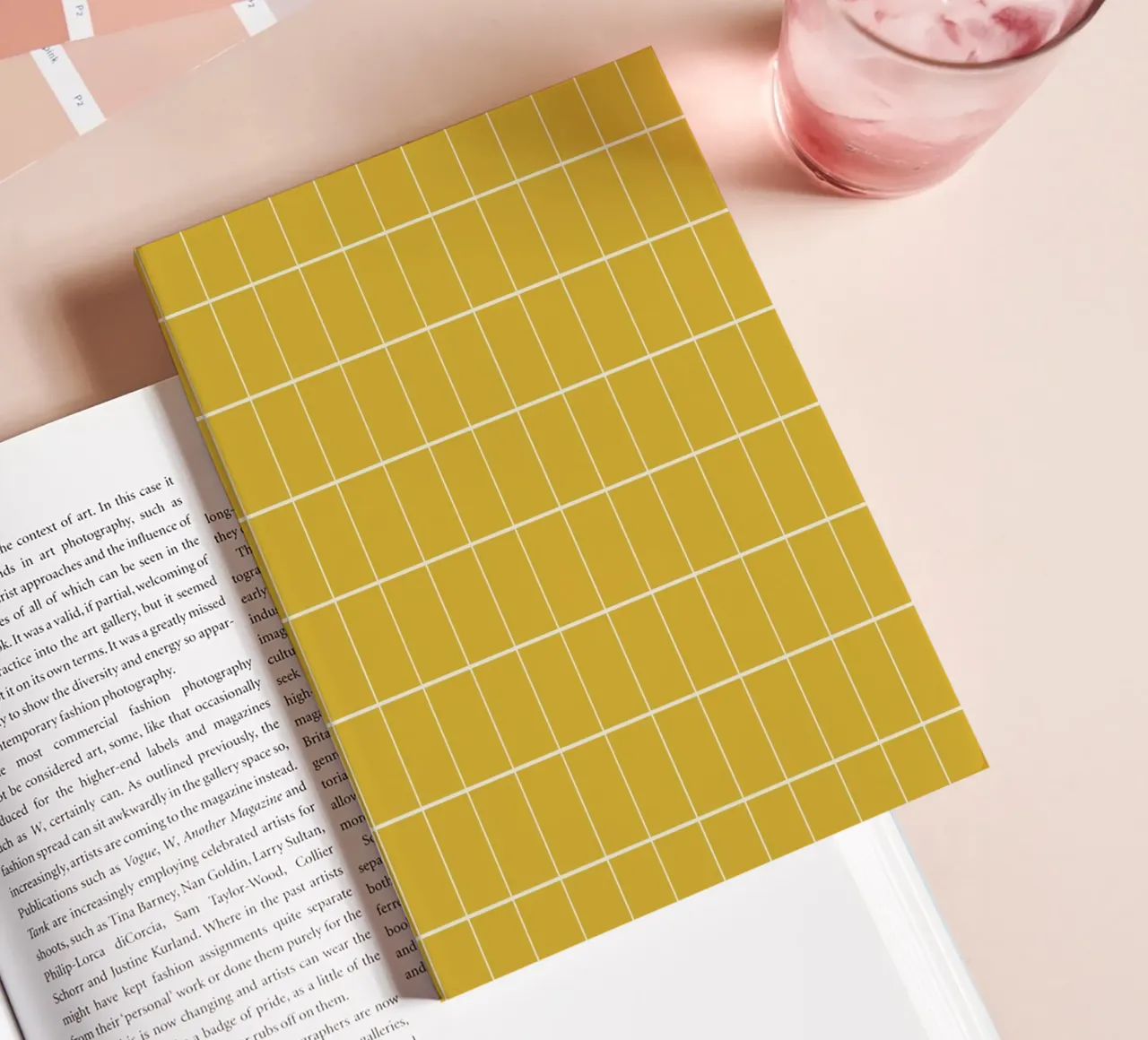 Geometric grid yellow notebook by Little Dean