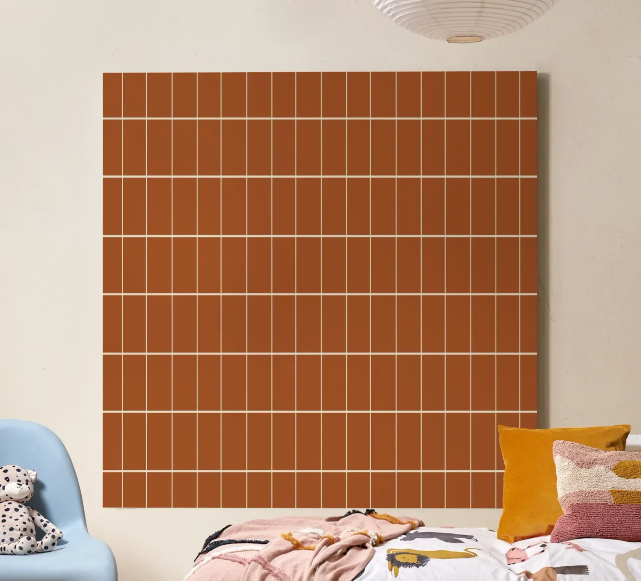 Geometrisch raster bruin canvas met Baklijst van Little Dean