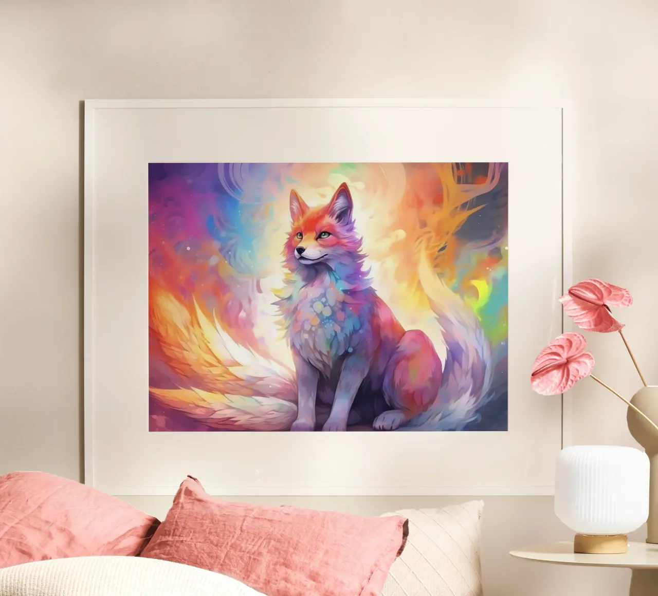 Totem animale Renard poster con telaio in alluminio da Théïa's Fantasia World