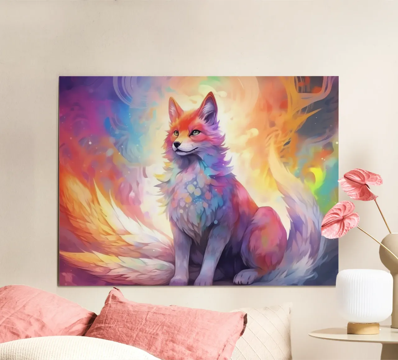 Totem animale Renard poster con telaio in alluminio da Théïa's Fantasia World