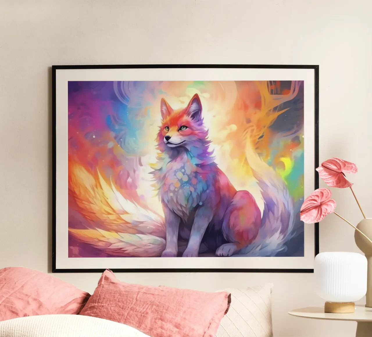 Totem animale Renard poster con telaio in alluminio da Théïa's Fantasia World