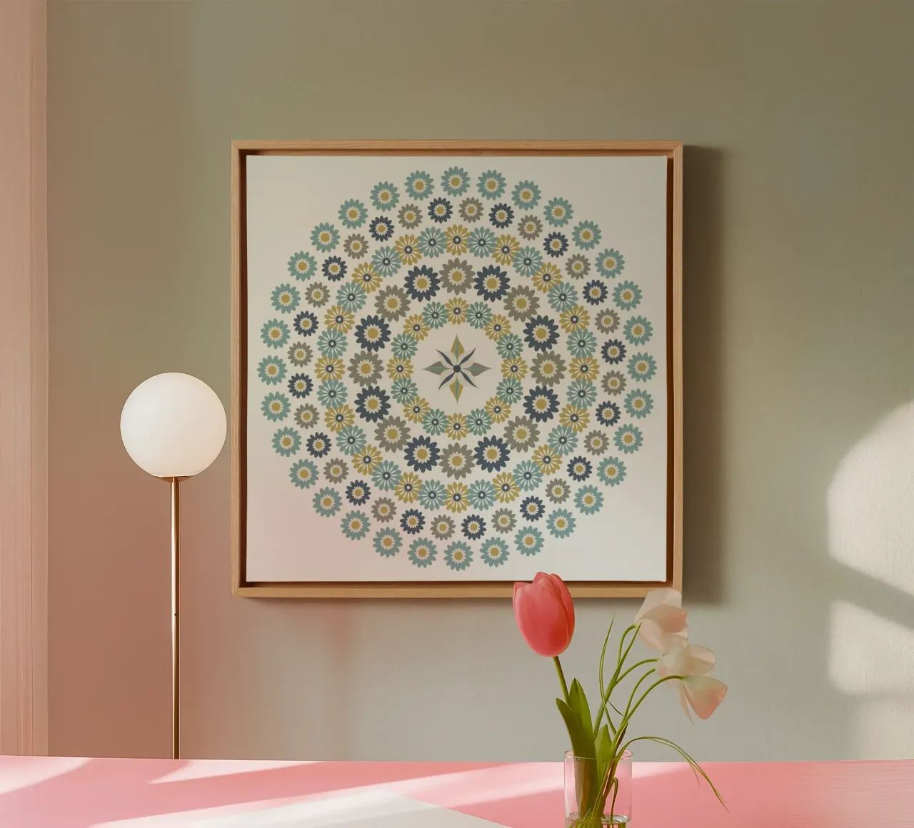 Mandala, fleurs bleus et marrons tela con Cornice a cassetta da Collection “Esprit Mandala"