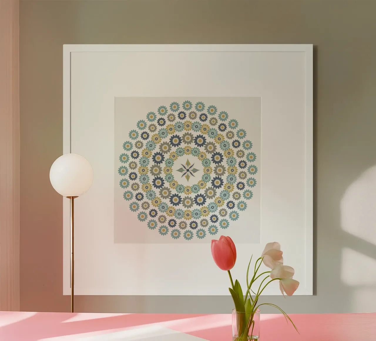Mandala, fleurs bleus et marrons poster con telaio in plastica da Collection “Esprit Mandala"