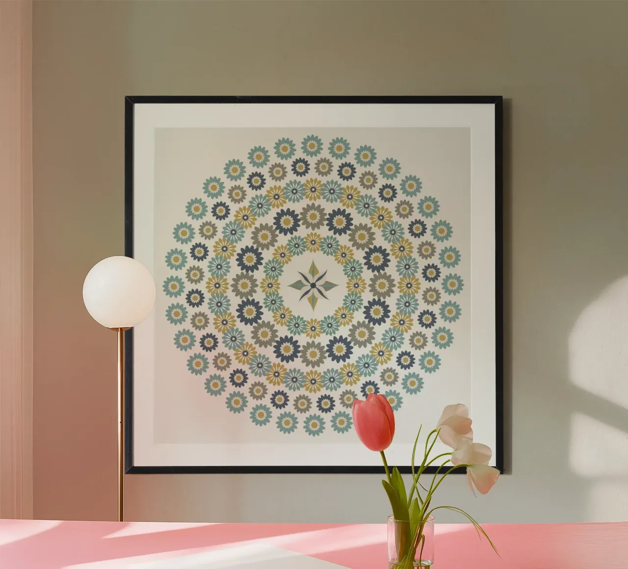 Mandala, fleurs bleus et marrons poster con telaio in plastica da Collection “Esprit Mandala"
