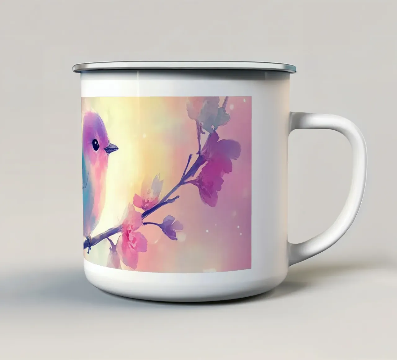 L'uccello, messaggero dell'alba tazza in smalto da Théïa's Fantasia World