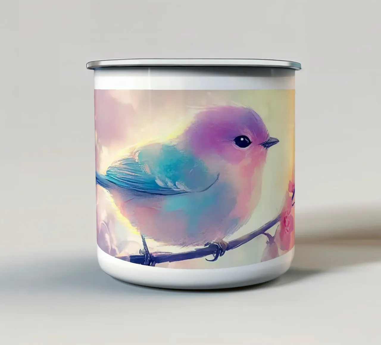 L'uccello, messaggero dell'alba tazza in smalto da Théïa's Fantasia World