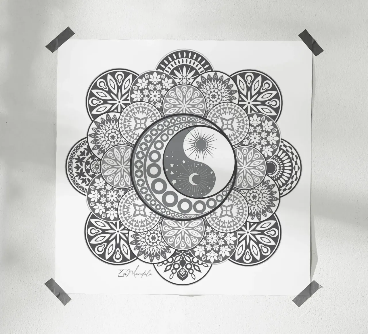 Mandala, yin e yang poster con telaio in plastica da Collection “Esprit Mandala"