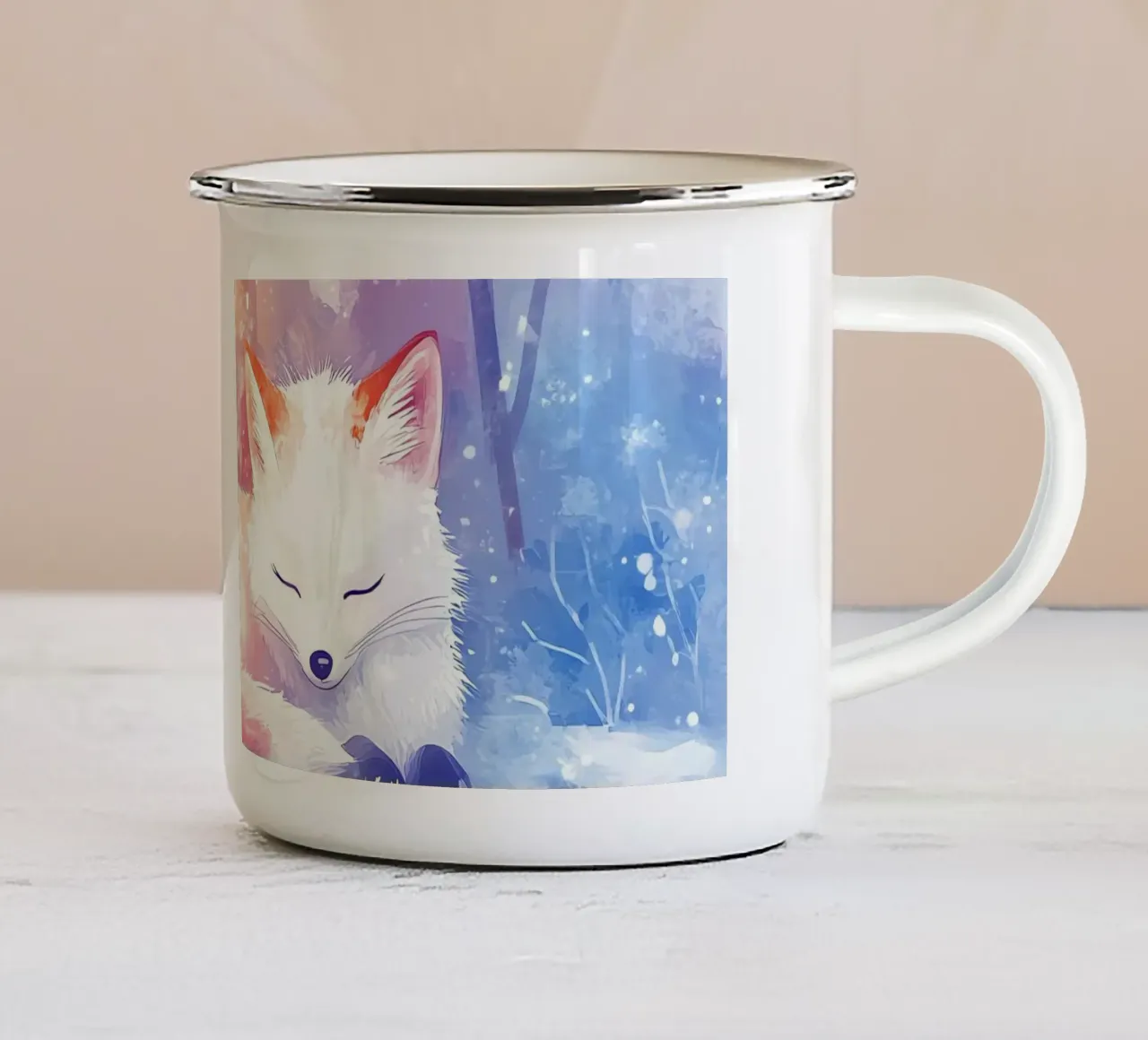 Il sonno invernale della piccola volpe tazza in smalto da Théïa's Fantasia World
