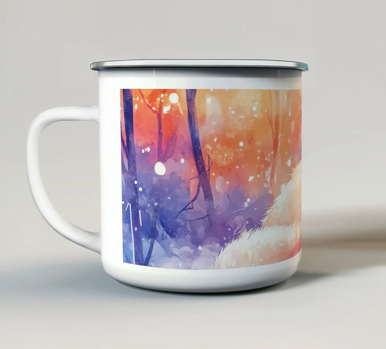 Il sonno invernale della piccola volpe tazza in smalto da Théïa's Fantasia World