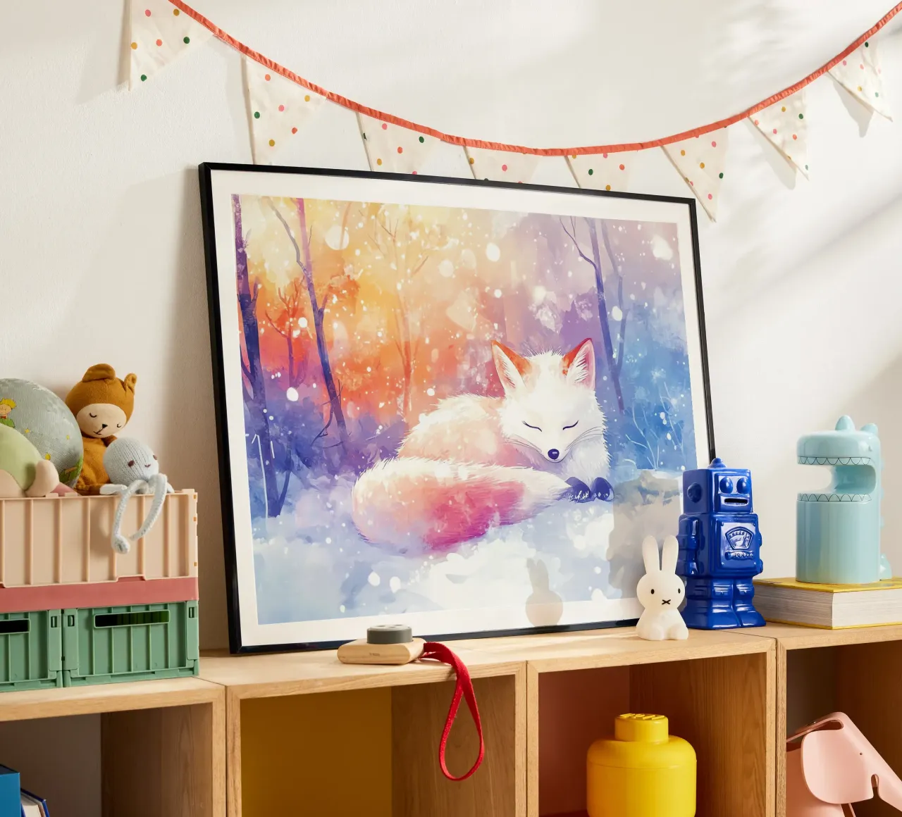 Il sonno invernale della piccola volpe poster con telaio in plastica da Théïa's Fantasia World