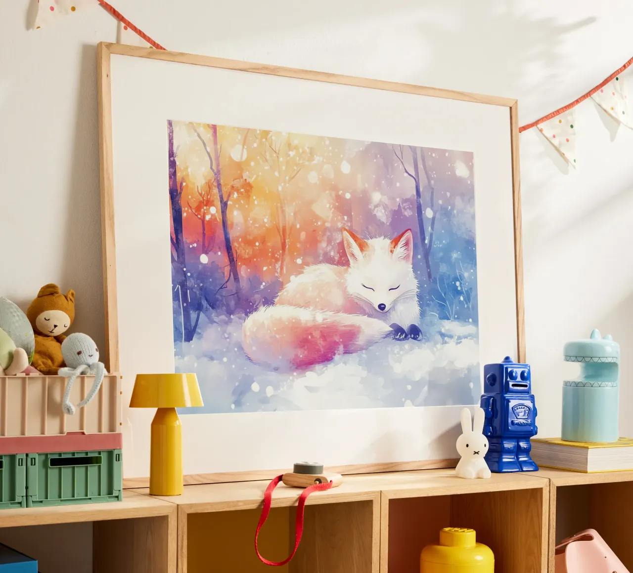Il sonno invernale della piccola volpe poster con telaio in plastica da Théïa's Fantasia World