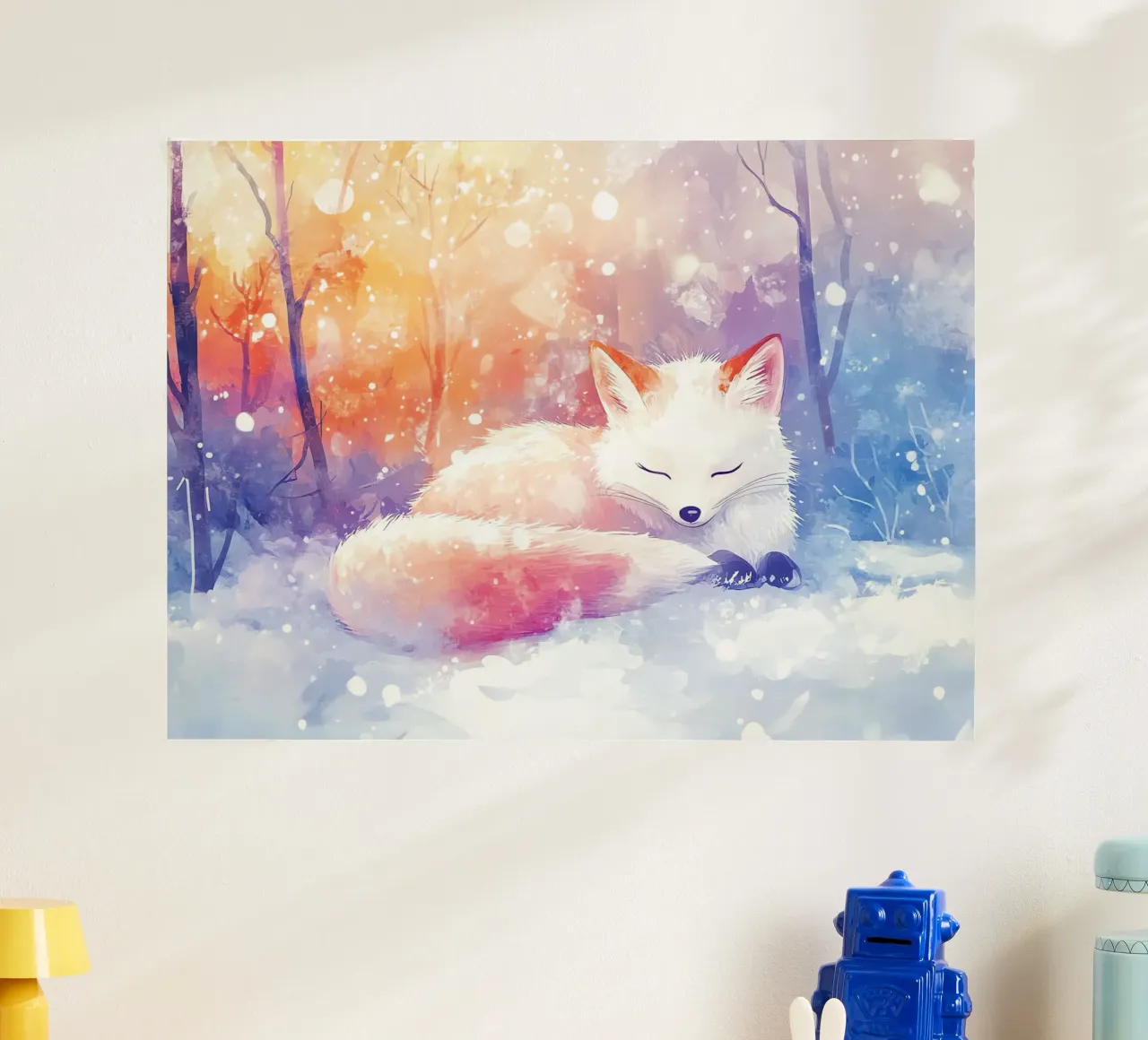 Il sonno invernale della piccola volpe poster con telaio in plastica da Théïa's Fantasia World