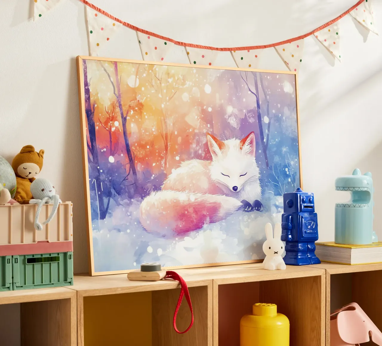 Il sonno invernale della piccola volpe poster con telaio in plastica da Théïa's Fantasia World