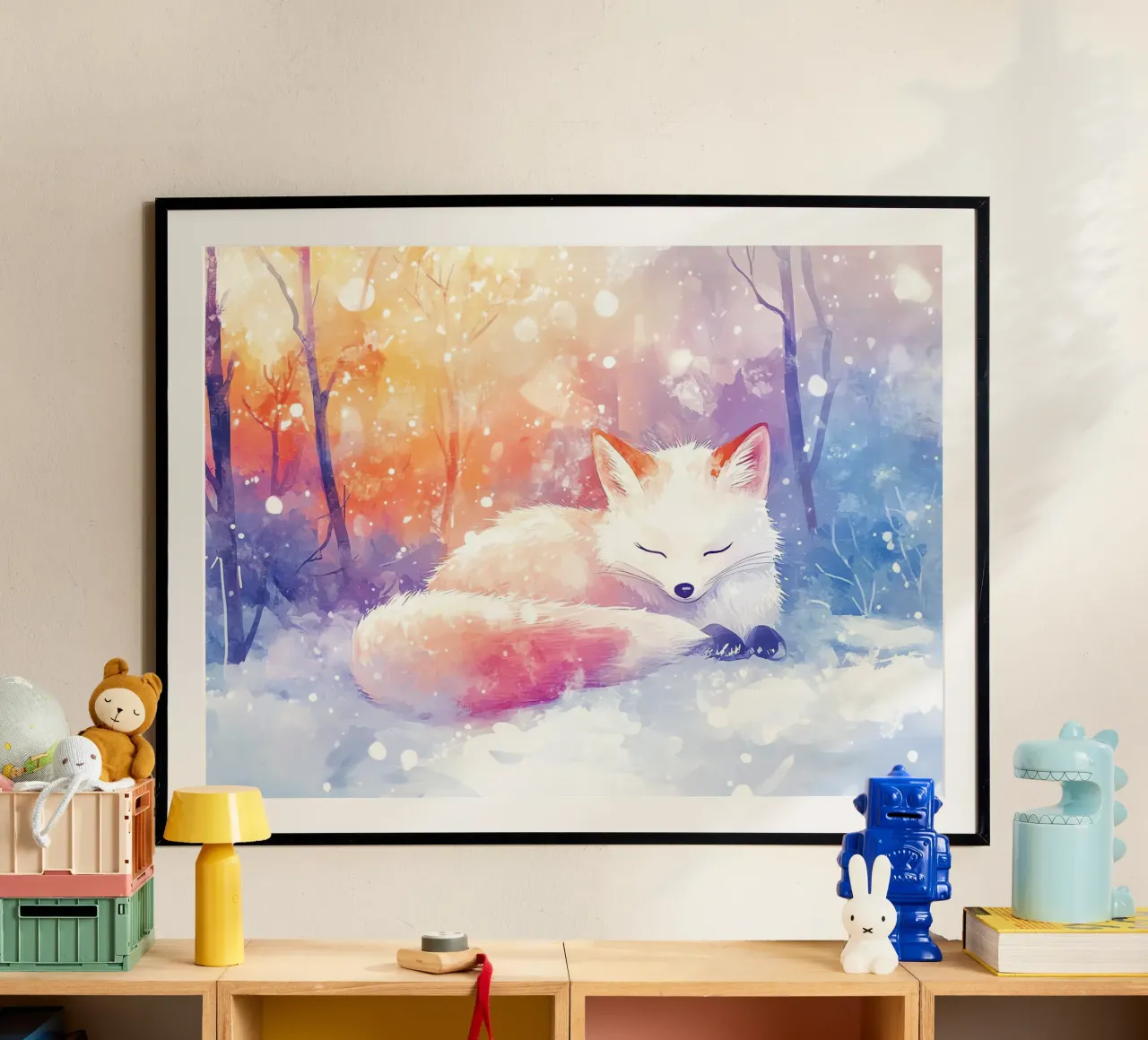 Il sonno invernale della piccola volpe poster con telaio in plastica da Théïa's Fantasia World