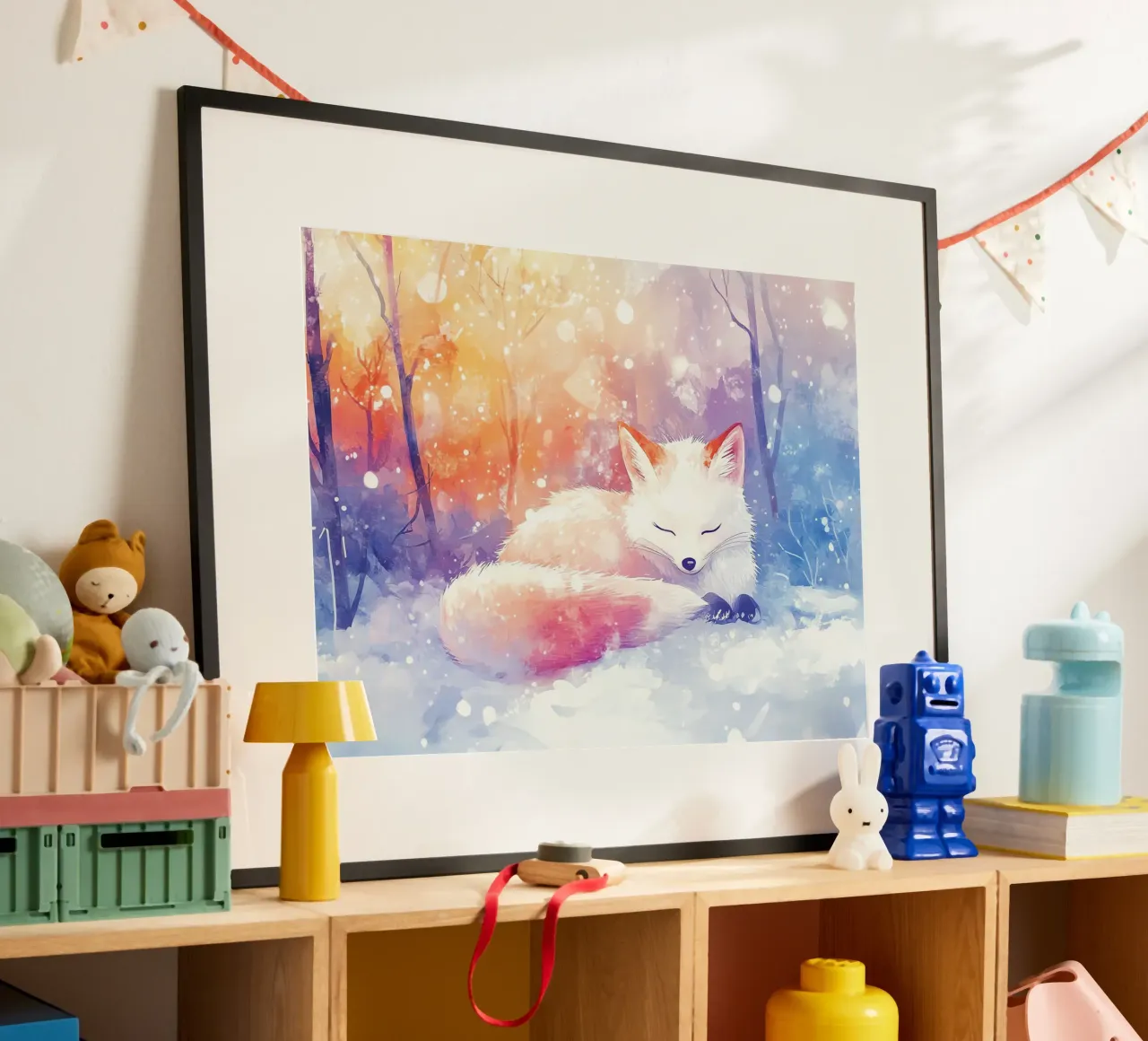 Il sonno invernale della piccola volpe poster con telaio in plastica da Théïa's Fantasia World