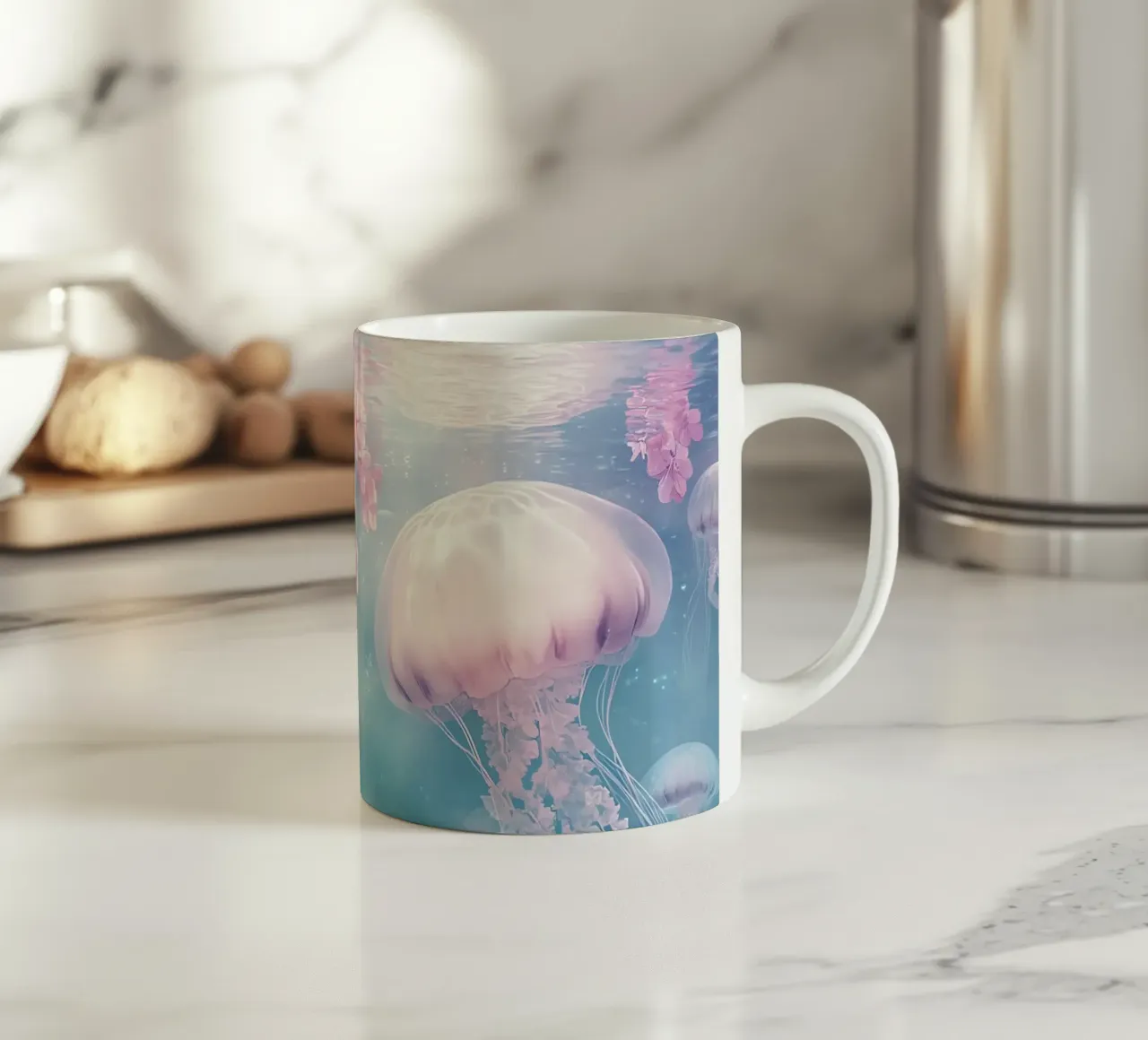 Sott'acqua, meduse e fiori sognano tazza in ceramica da Théïa's Fantasia World
