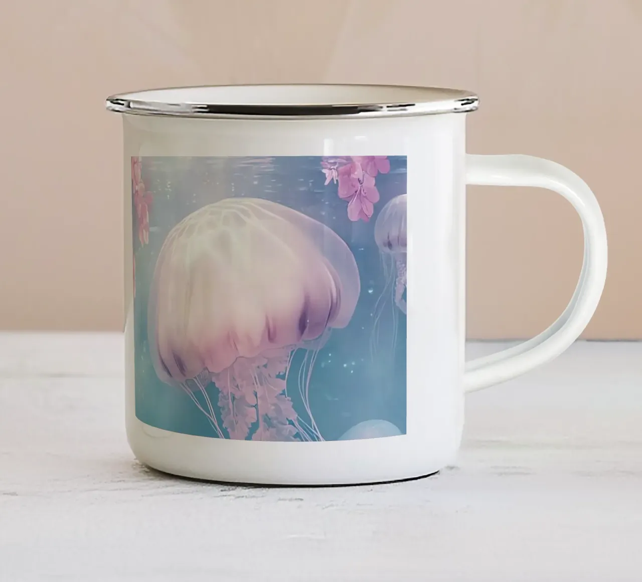 Sott'acqua, meduse e fiori sognano tazza in smalto da Théïa's Fantasia World