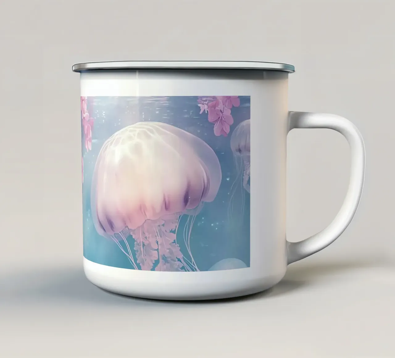 Sott'acqua, meduse e fiori sognano tazza in smalto da Théïa's Fantasia World