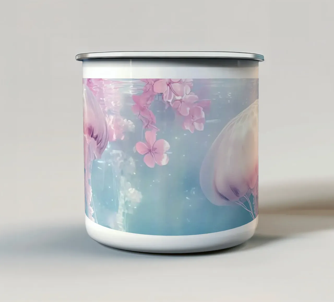 Sott'acqua, meduse e fiori sognano tazza in smalto da Théïa's Fantasia World