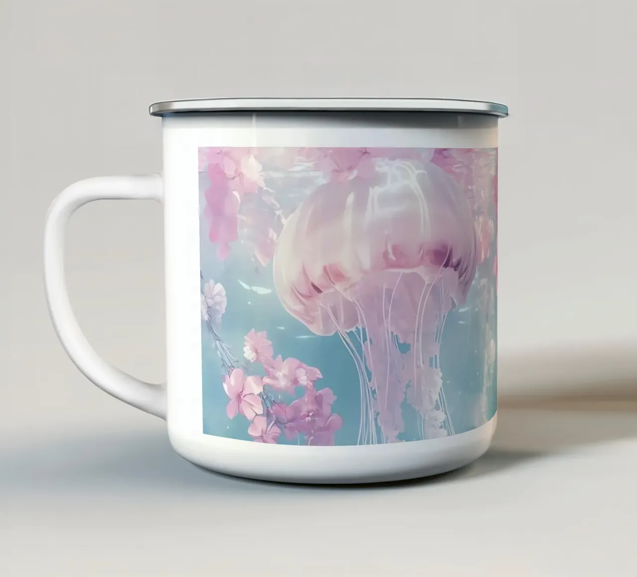 Sott'acqua, meduse e fiori sognano tazza in smalto da Théïa's Fantasia World