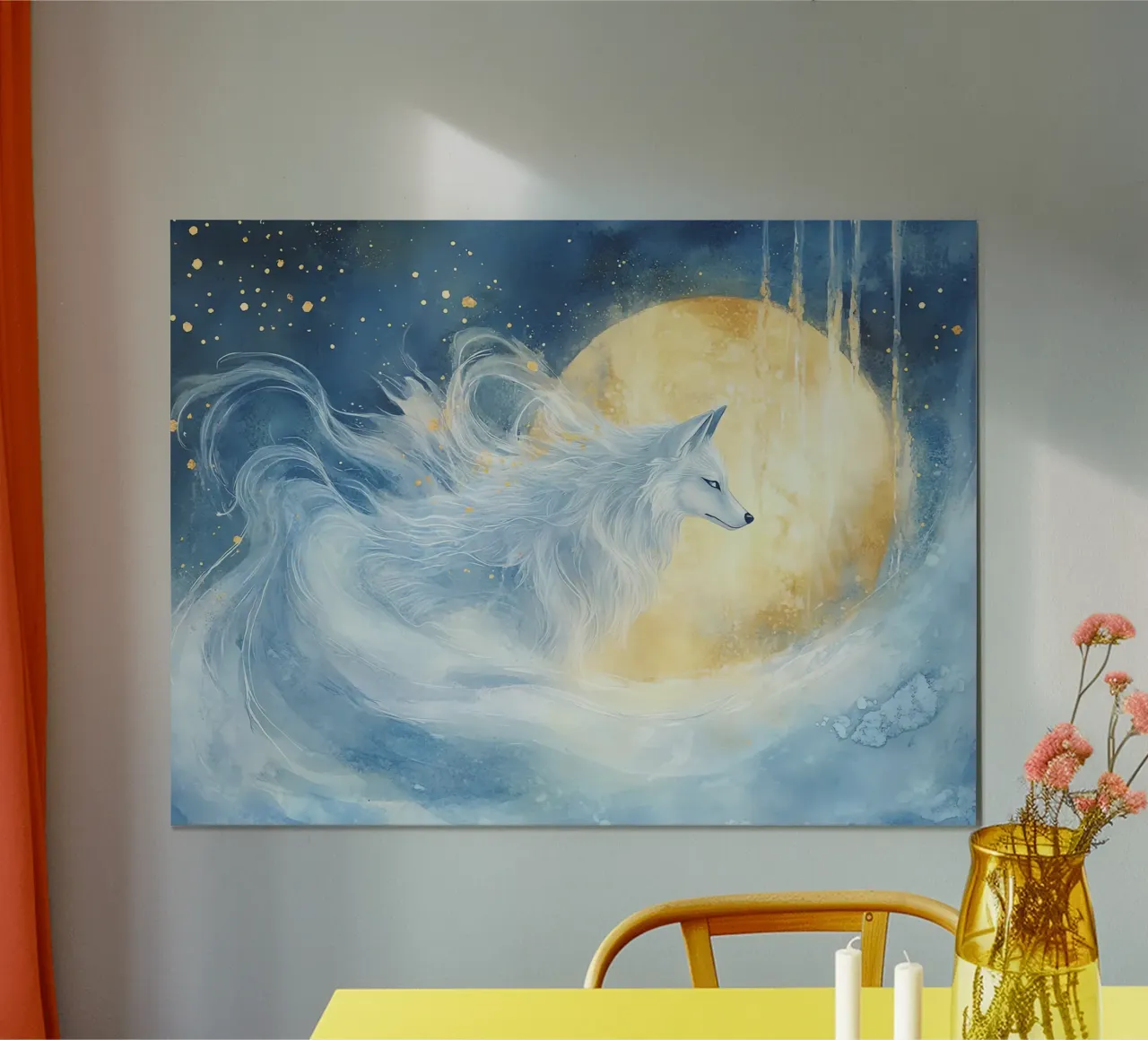 Lupo magico sotto la luna d'oro poster da Théïa's Fantasia World